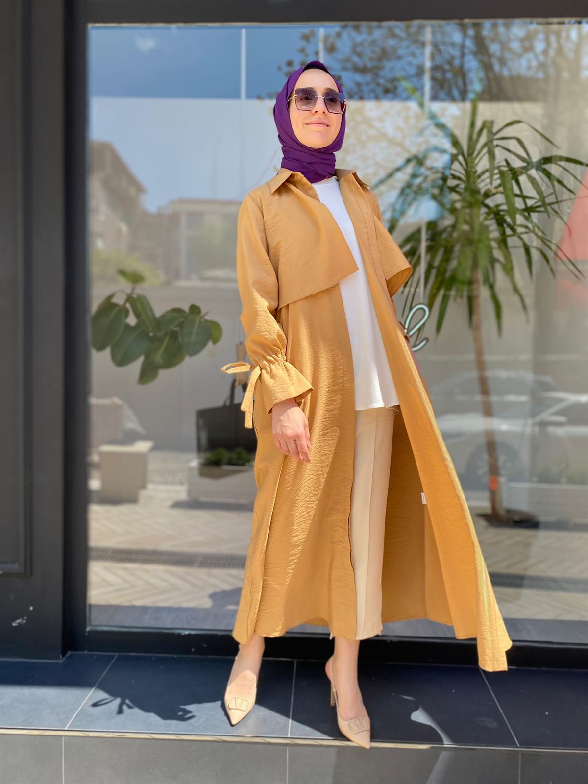 Almarwah Paraşüt Düğmeli Camel Elbise Kap  303613