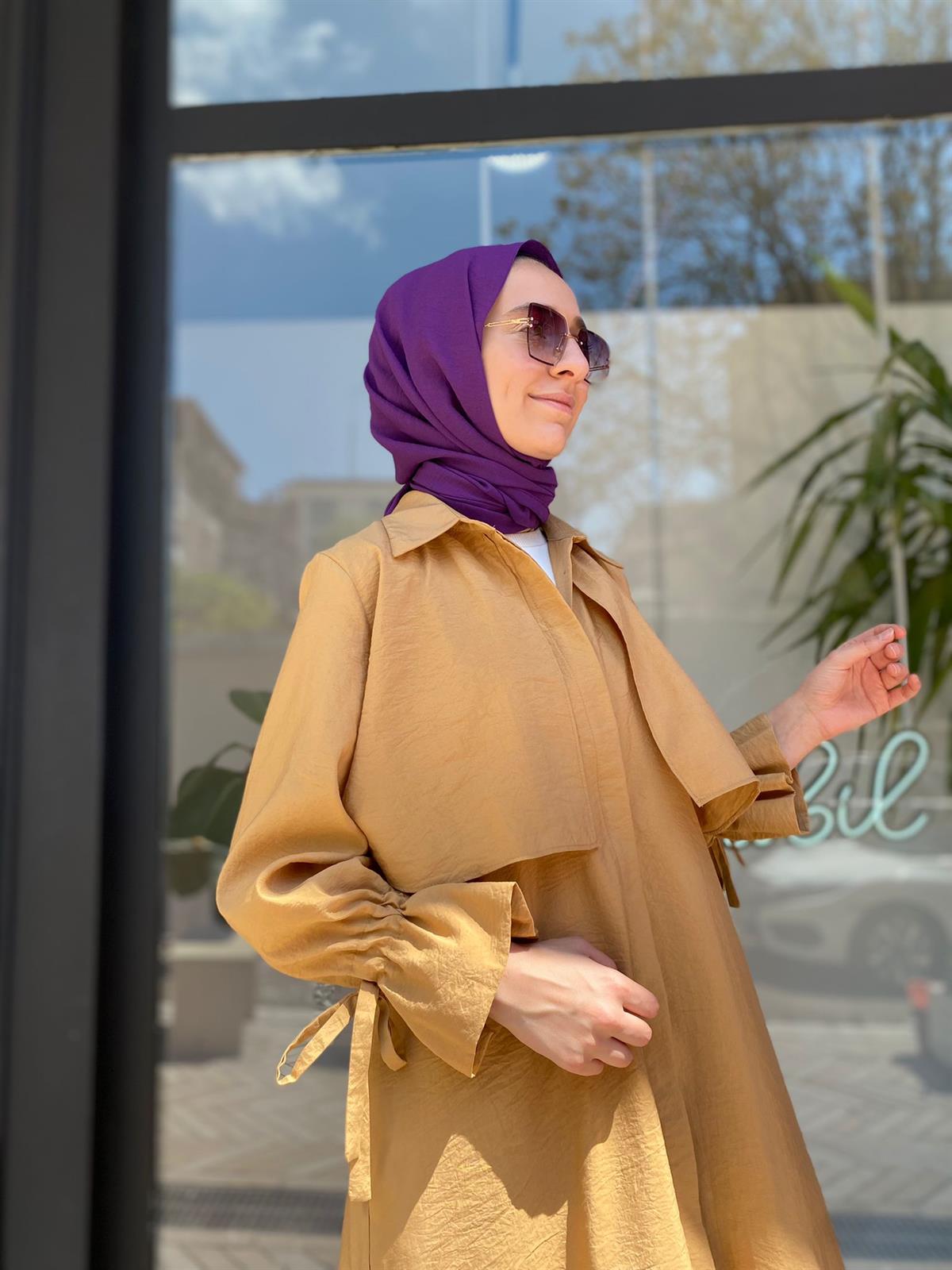 Almarwah Paraşüt Düğmeli Camel Elbise Kap  303613