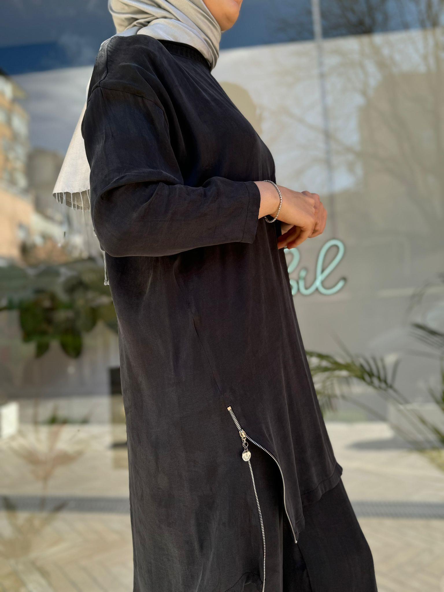 Almarwah Parlak Fermuar Detaylı Takım Siyah 202590