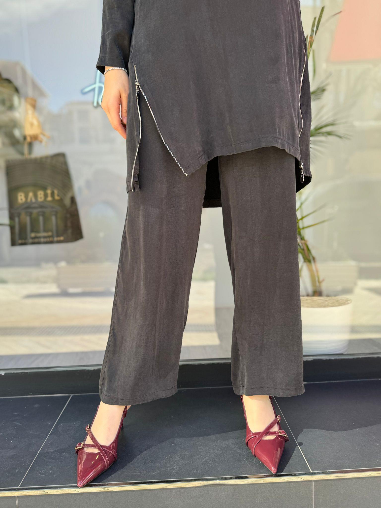 Almarwah Parlak Fermuar Detaylı Takım Siyah 202590