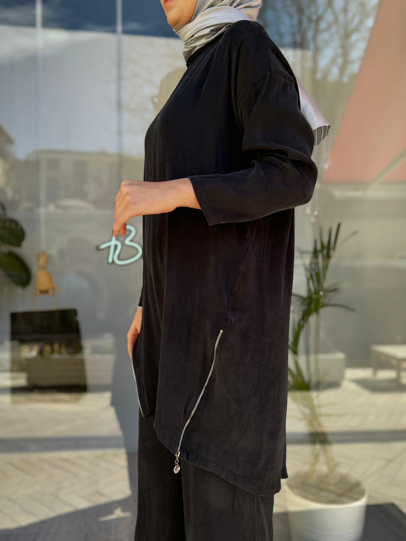 Almarwah Parlak Fermuar Detaylı Takım Siyah 202590