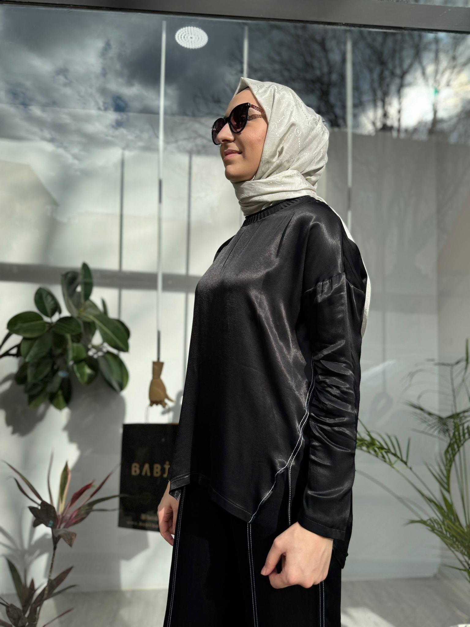 Almarwah Parlak Saten Takım Siyah 202560