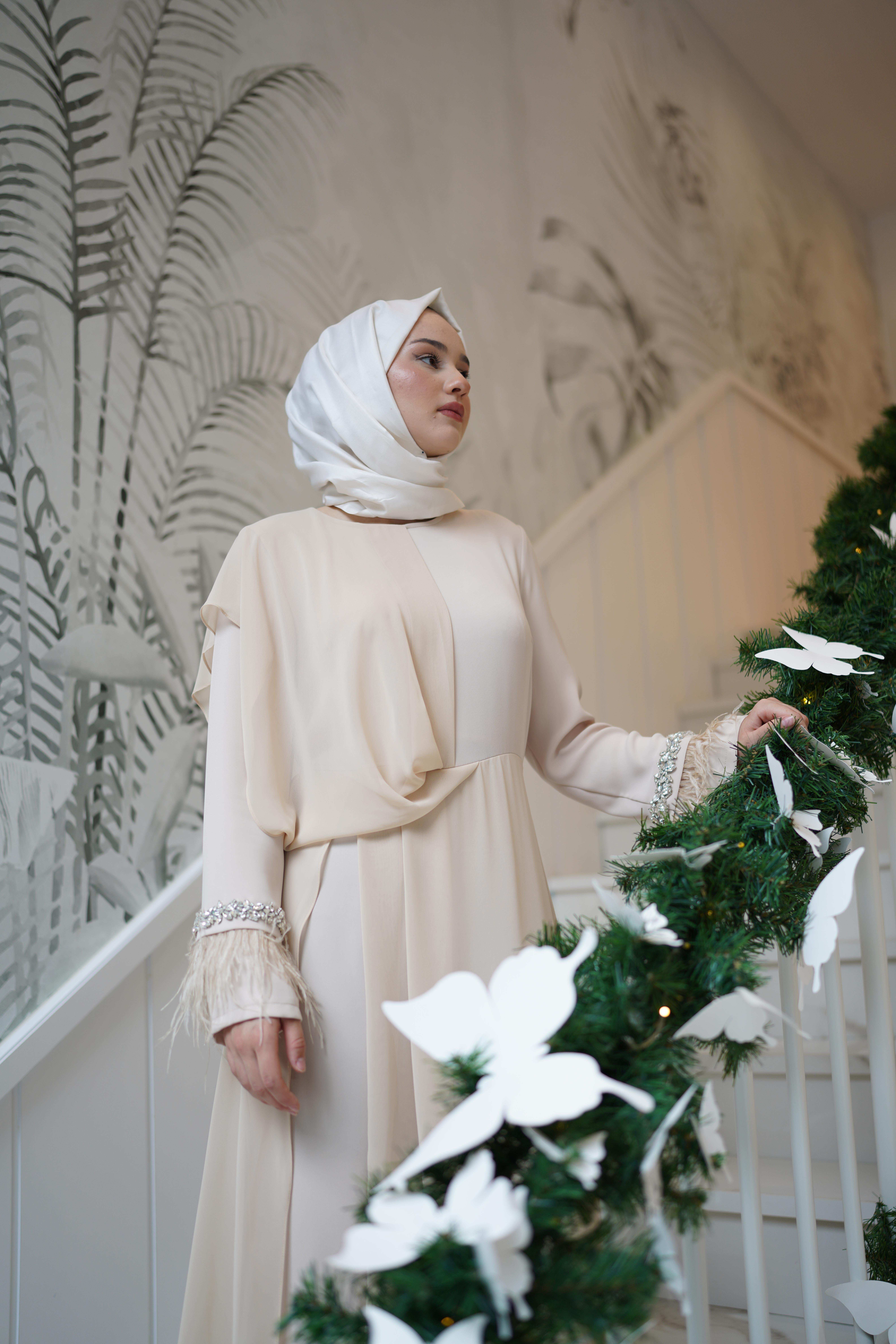 Almarwah Şifon Detaylı Tulum Bej 90450