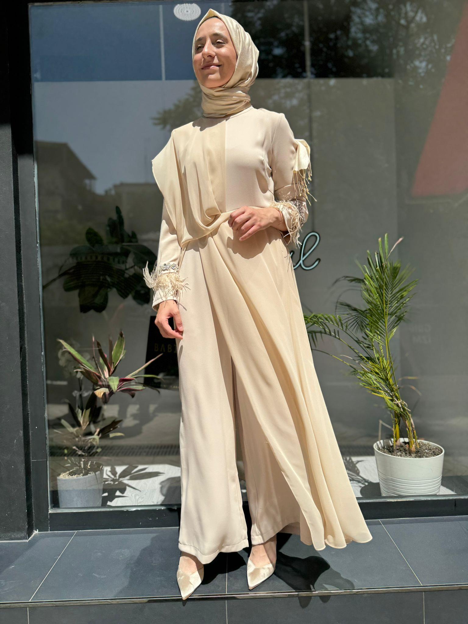 Almarwah Şifon Detaylı Tulum Bej 90450
