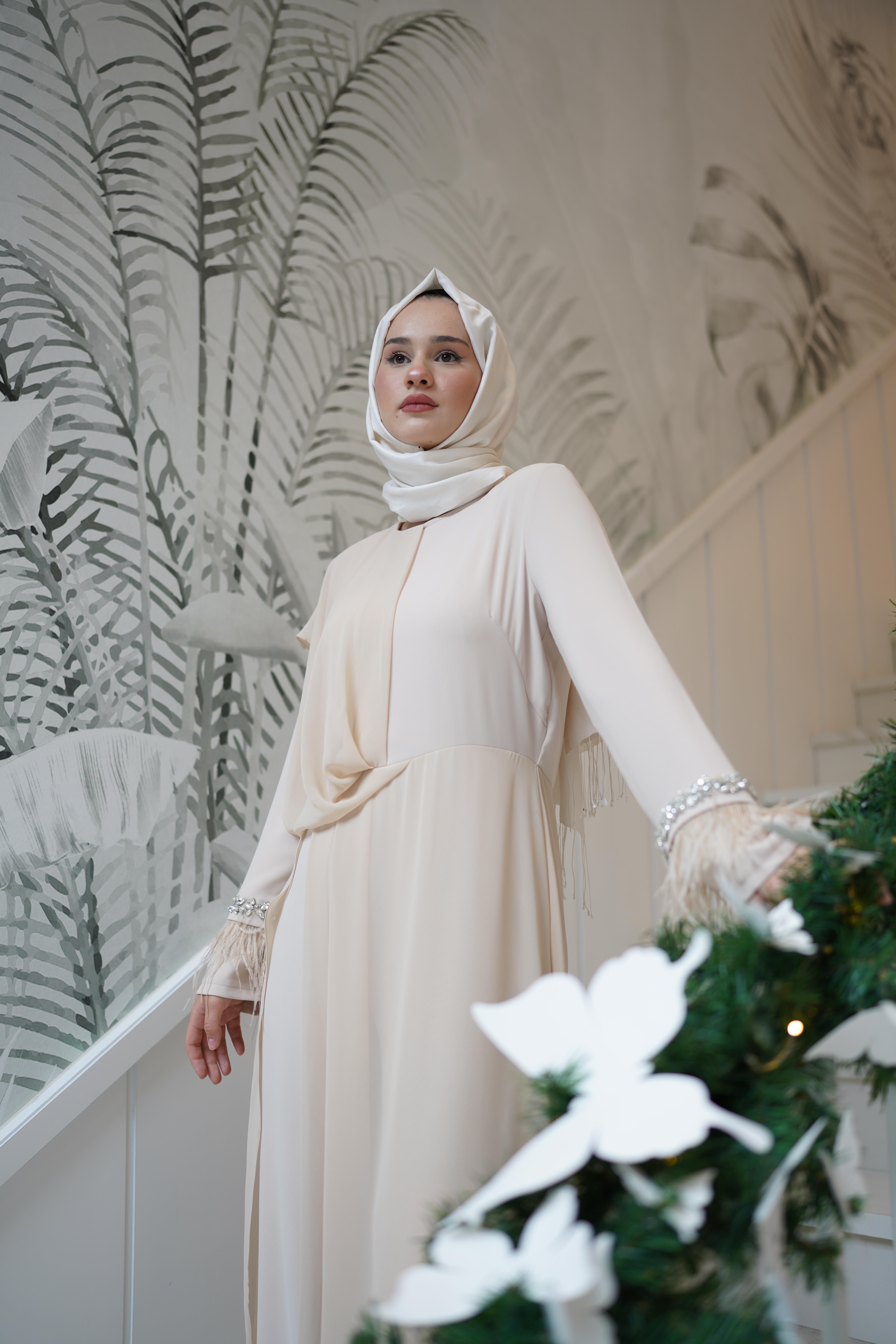 Almarwah Şifon Detaylı Tulum Bej 90450