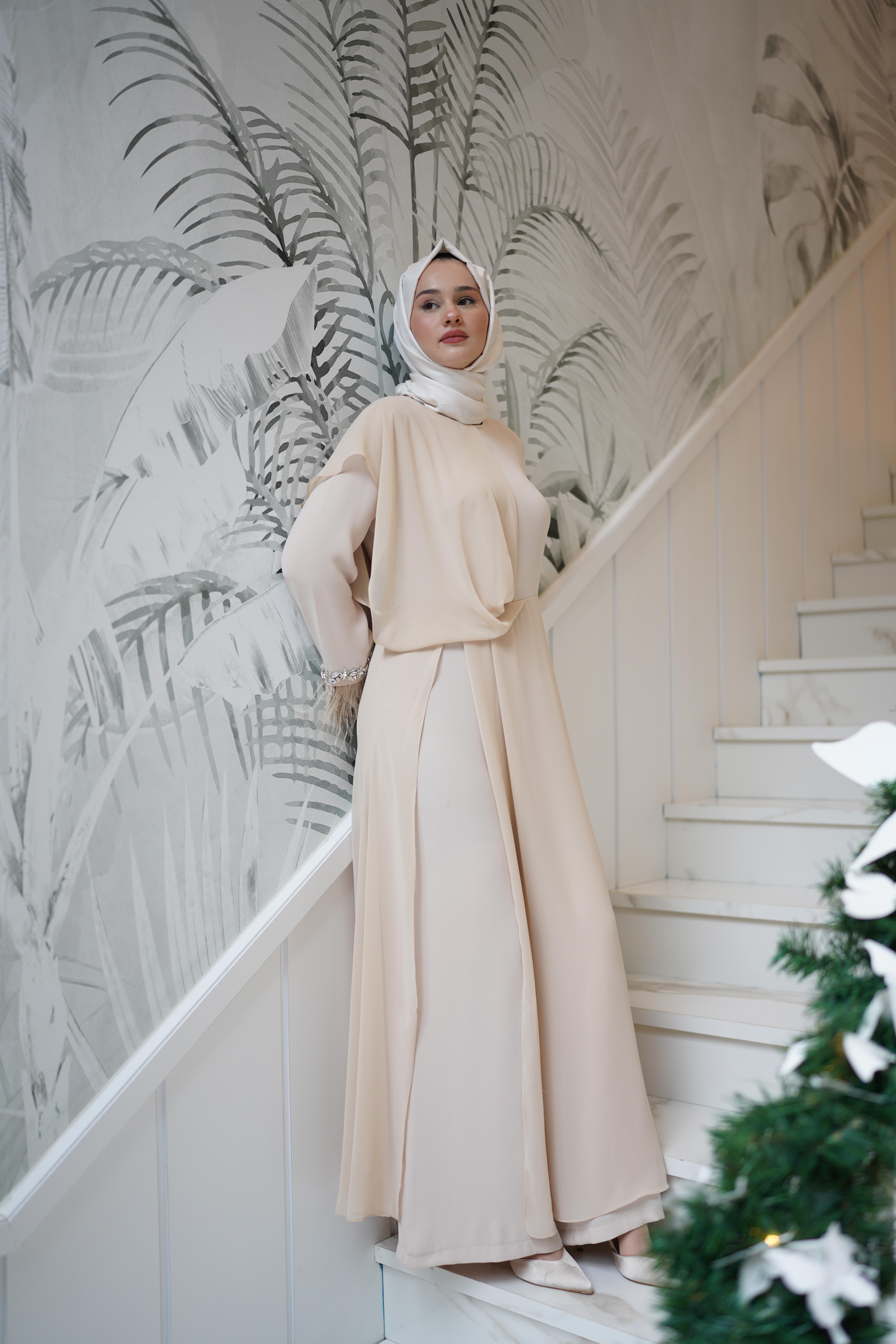 Almarwah Şifon Detaylı Tulum Bej 90450