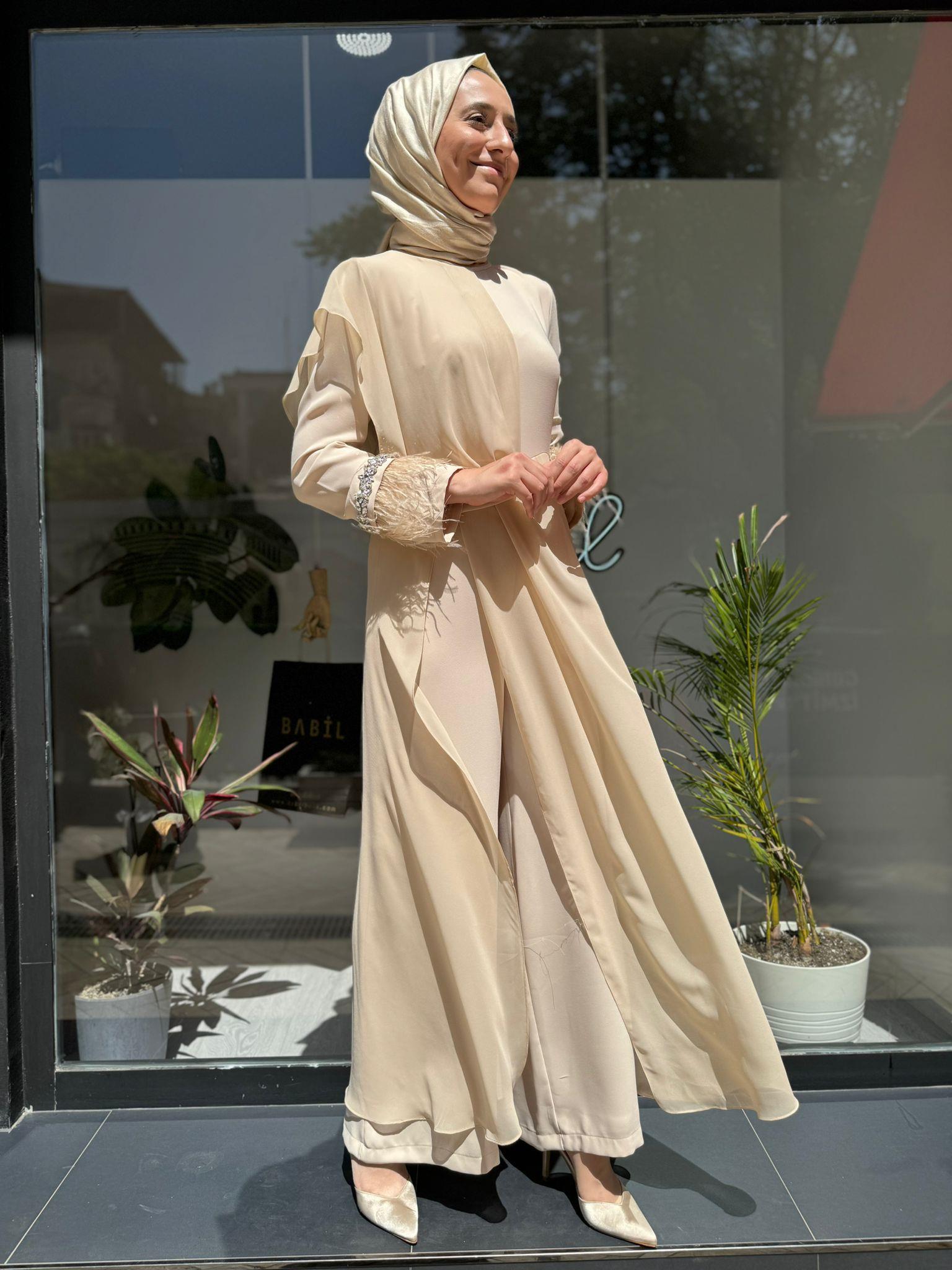 Almarwah Şifon Detaylı Tulum Bej 90450