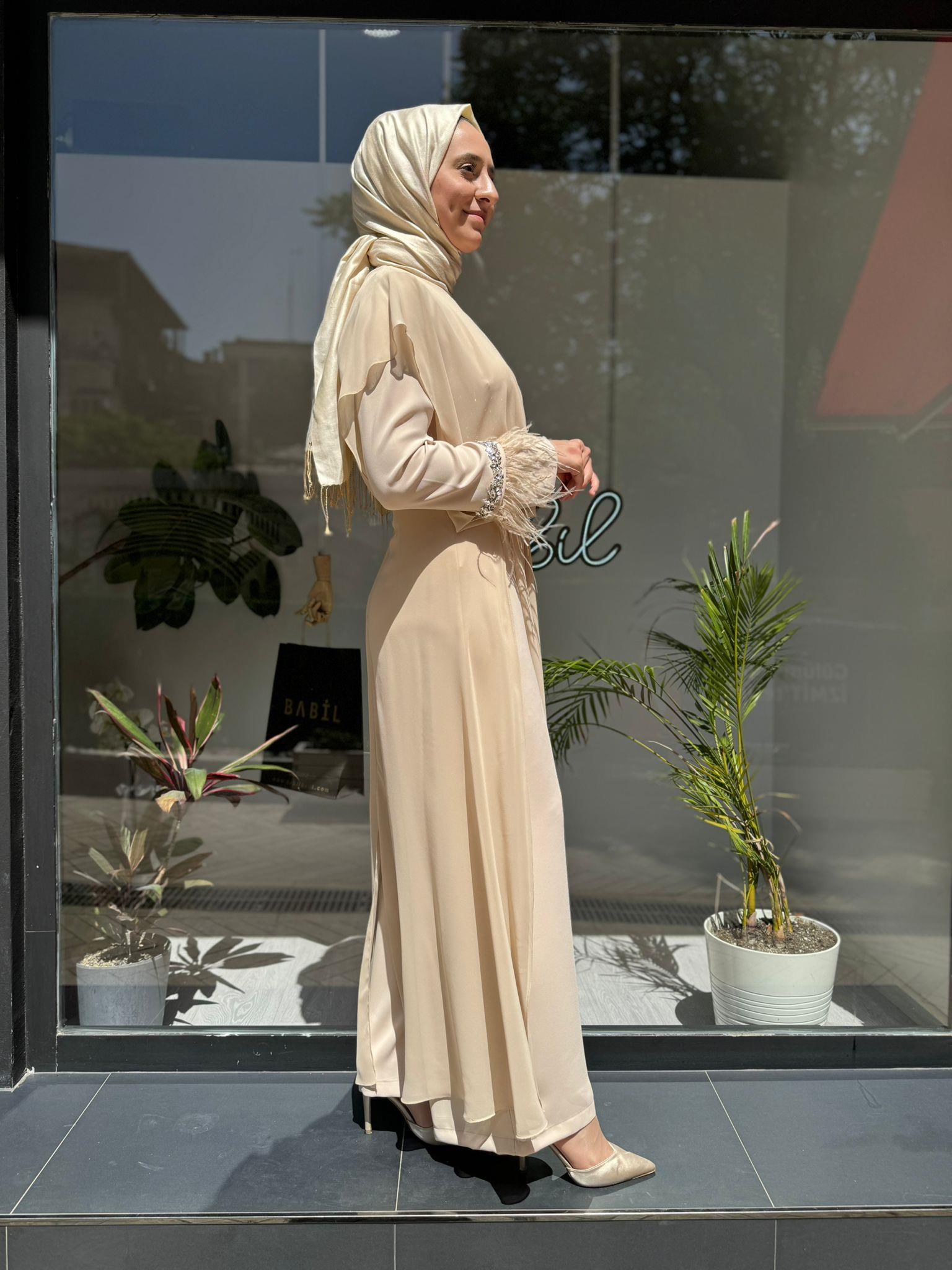 Almarwah Şifon Detaylı Tulum Bej 90450