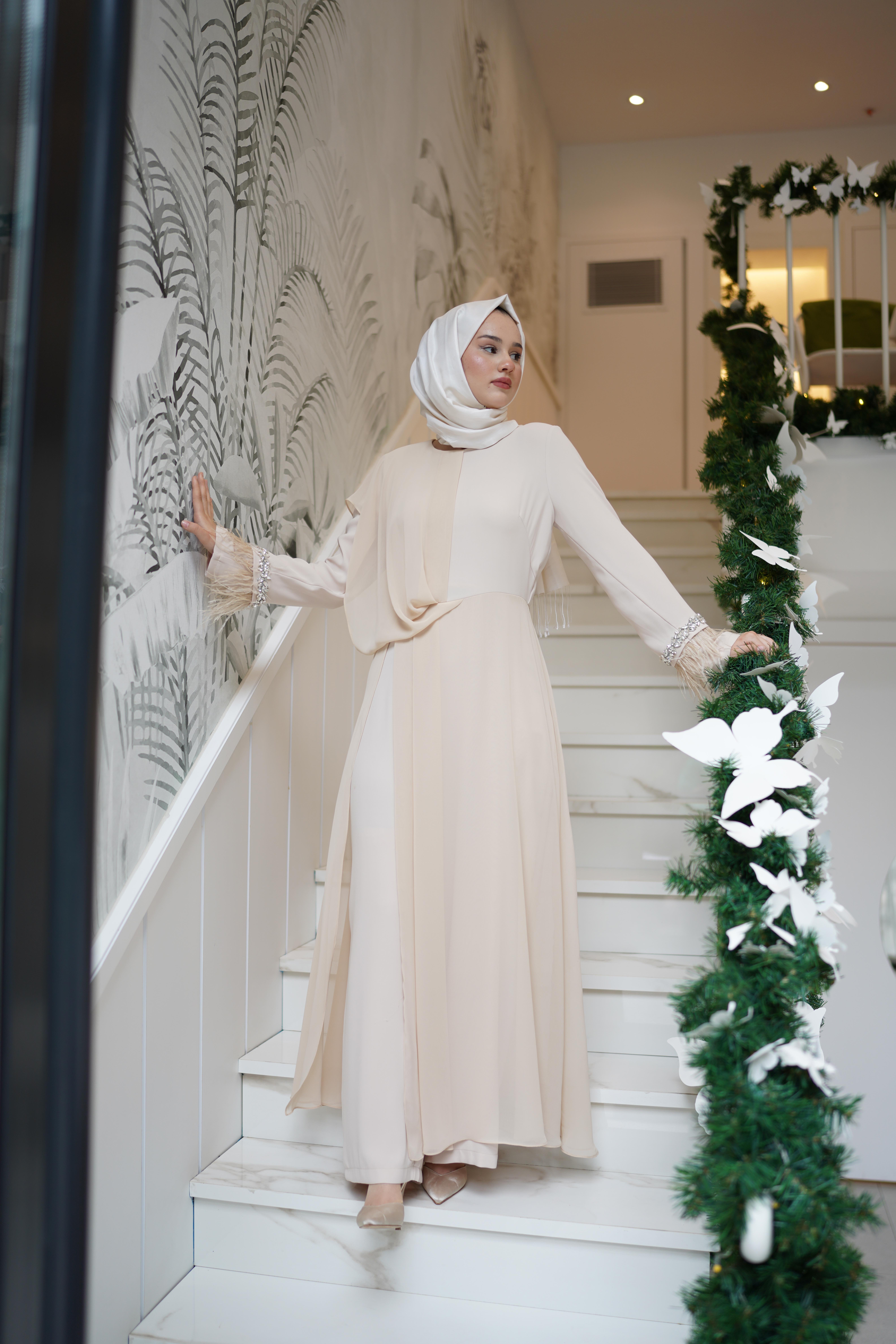 Almarwah Şifon Detaylı Tulum Bej 90450