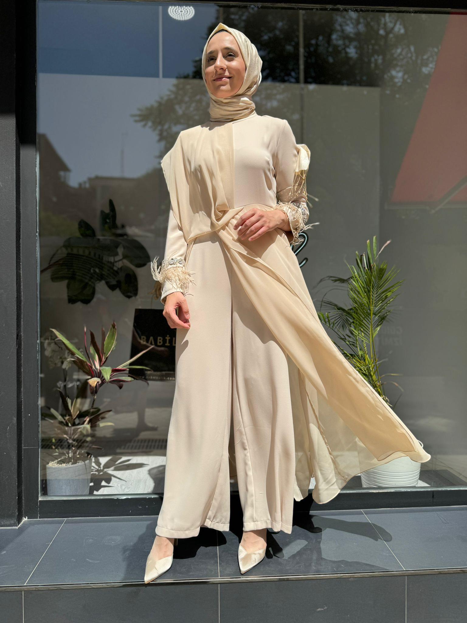 Almarwah Şifon Detaylı Tulum Bej 90450