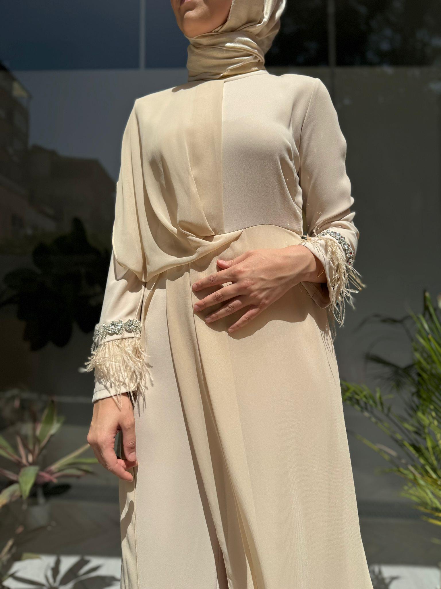 Almarwah Şifon Detaylı Tulum Bej 90450