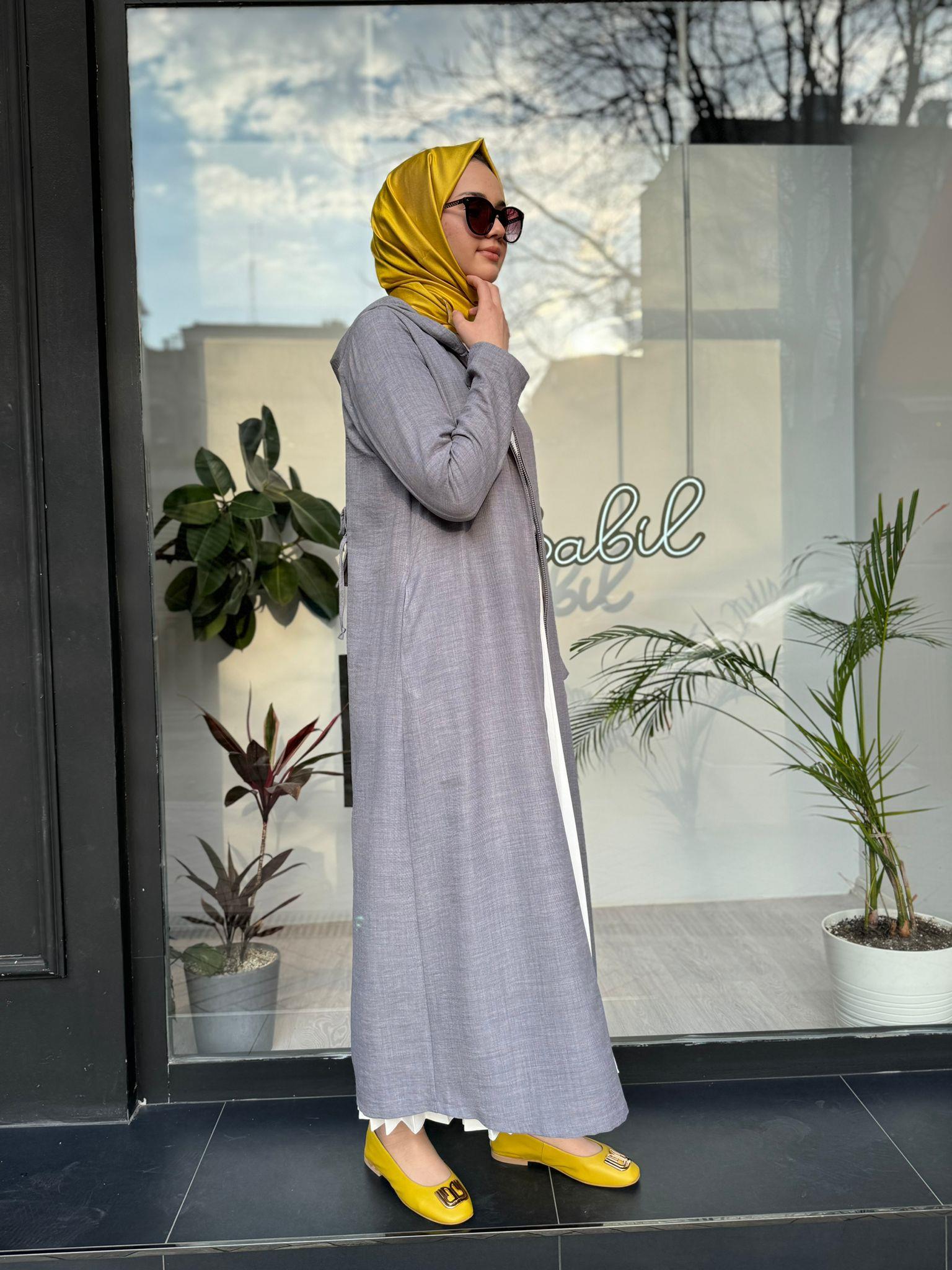 Almarwah Sırt Detaylı Kap Gri 404801