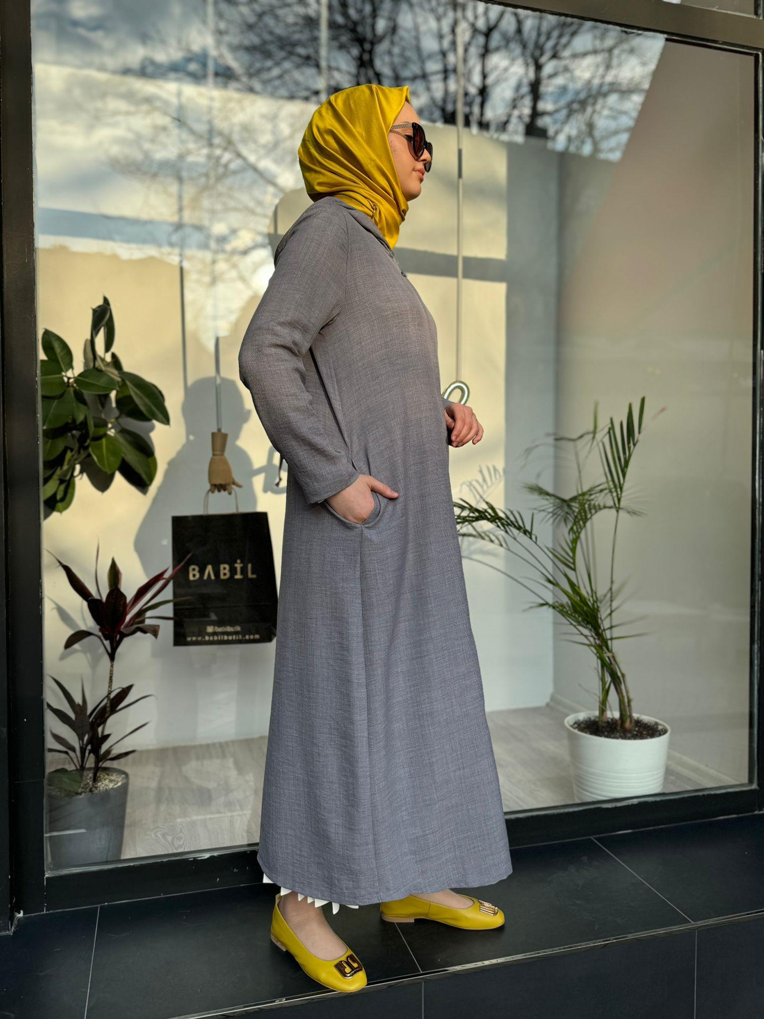 Almarwah Sırt Detaylı Kap Gri 404801