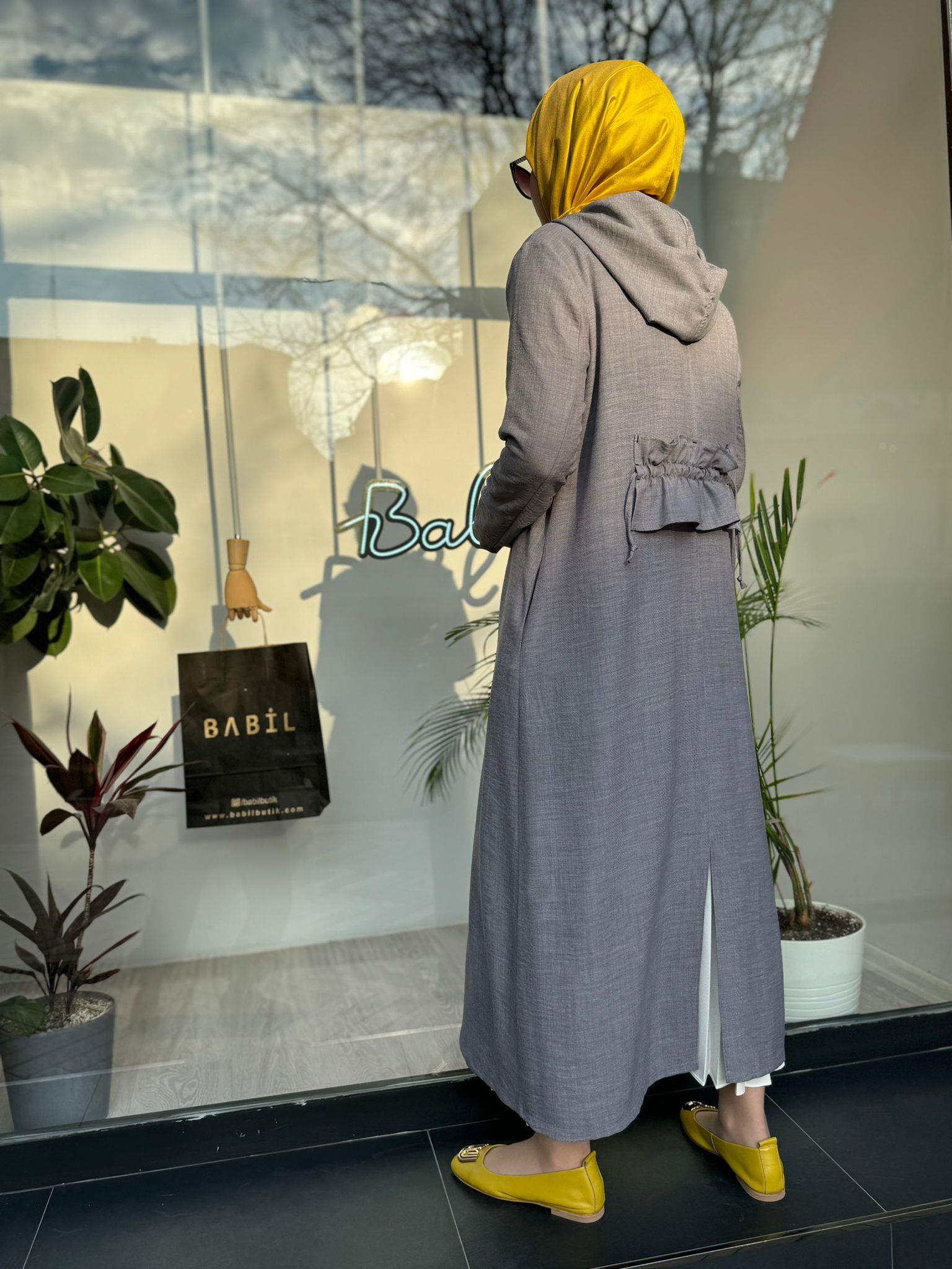 Almarwah Sırt Detaylı Kap Gri 404801