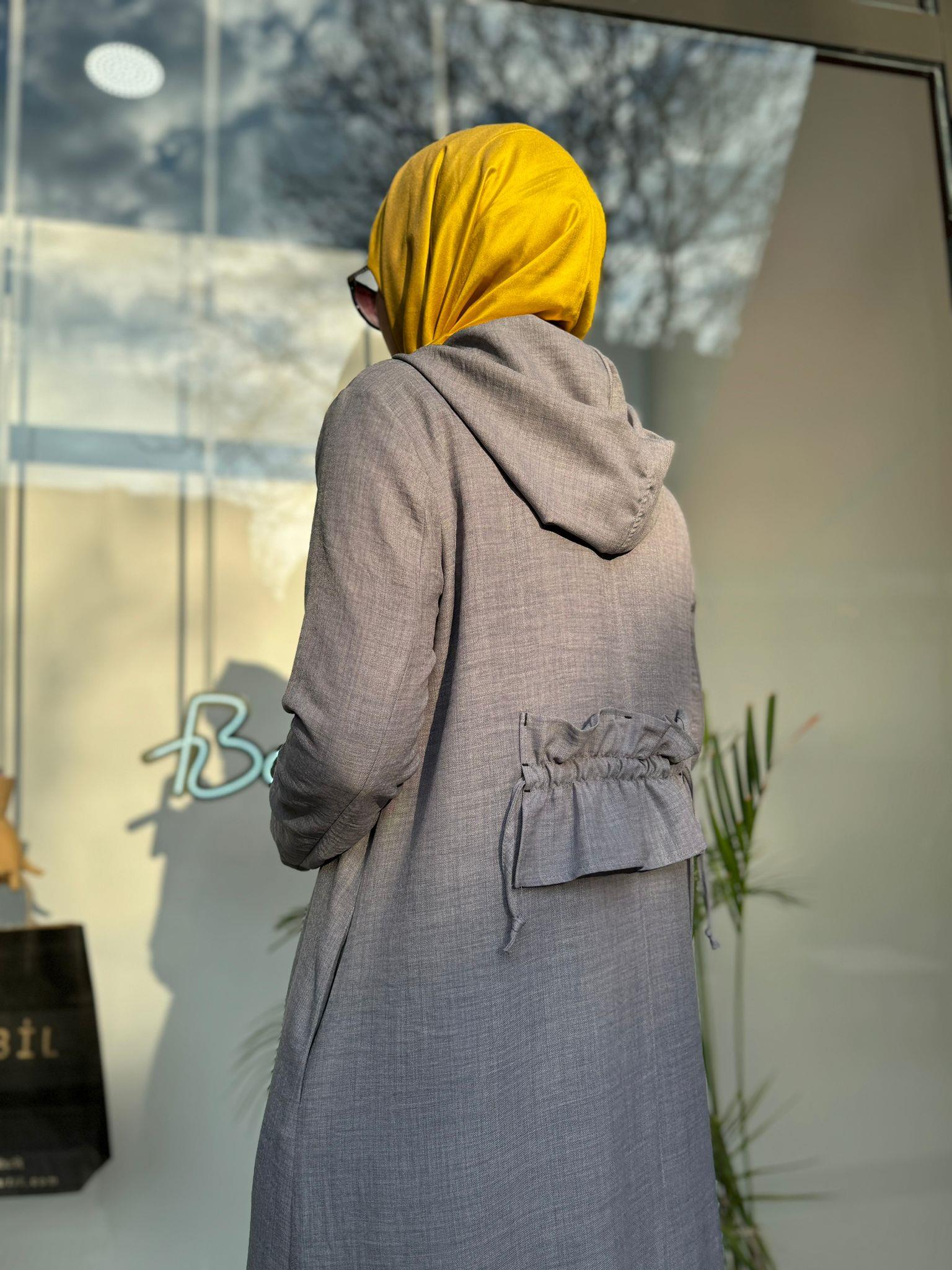 Almarwah Sırt Detaylı Kap Gri 404801