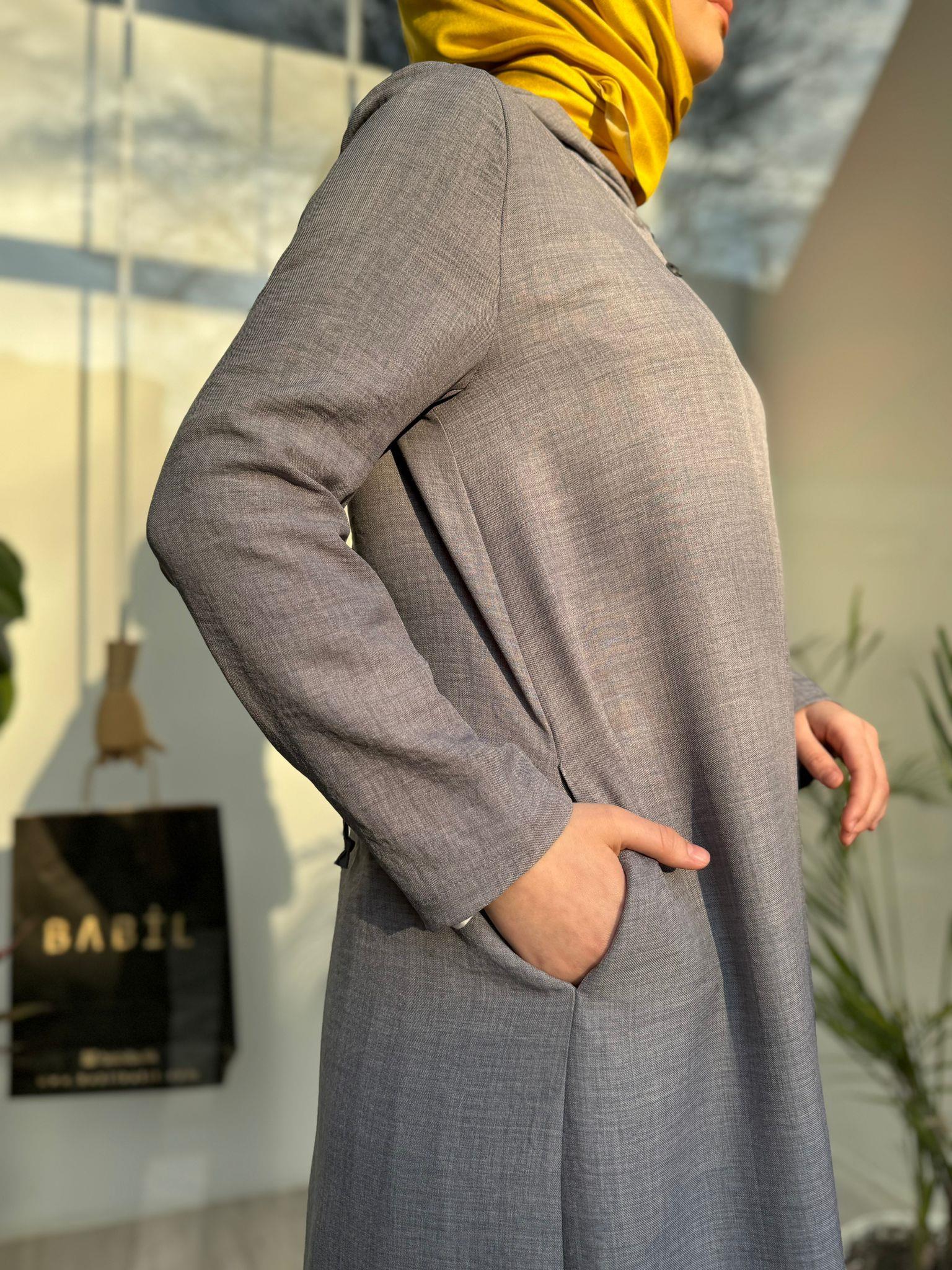 Almarwah Sırt Detaylı Kap Gri 404801