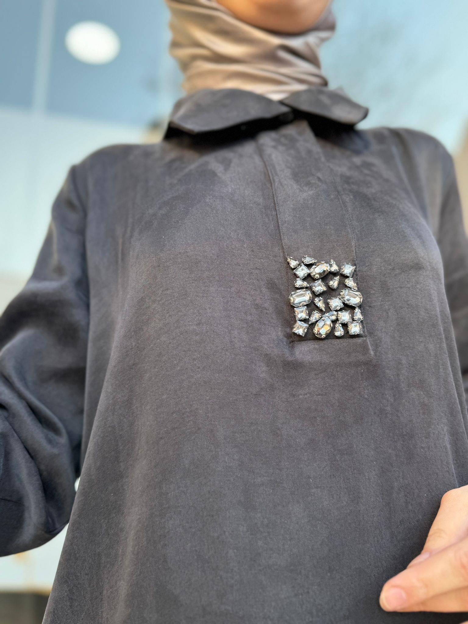 Almarwah Taş Detaylı Cupra Elbise Siyah 303733