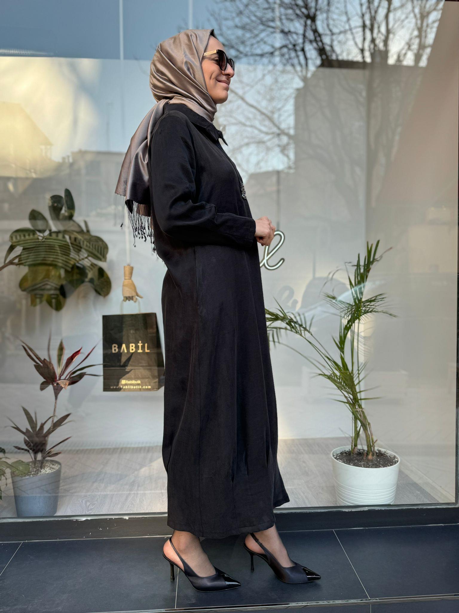 Almarwah Taş Detaylı Cupra Elbise Siyah 303733