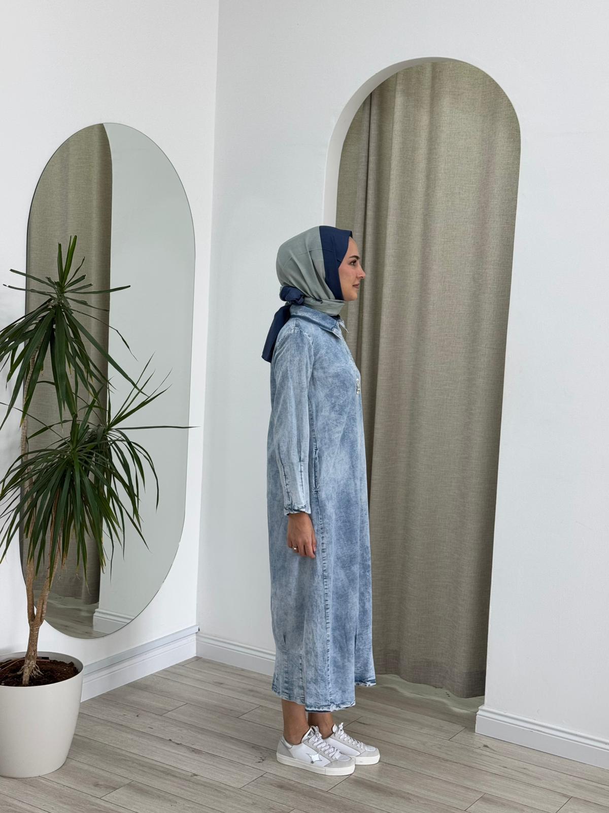 Almarwah Taş Detaylı Kot Elbise Açık Mavi 303769