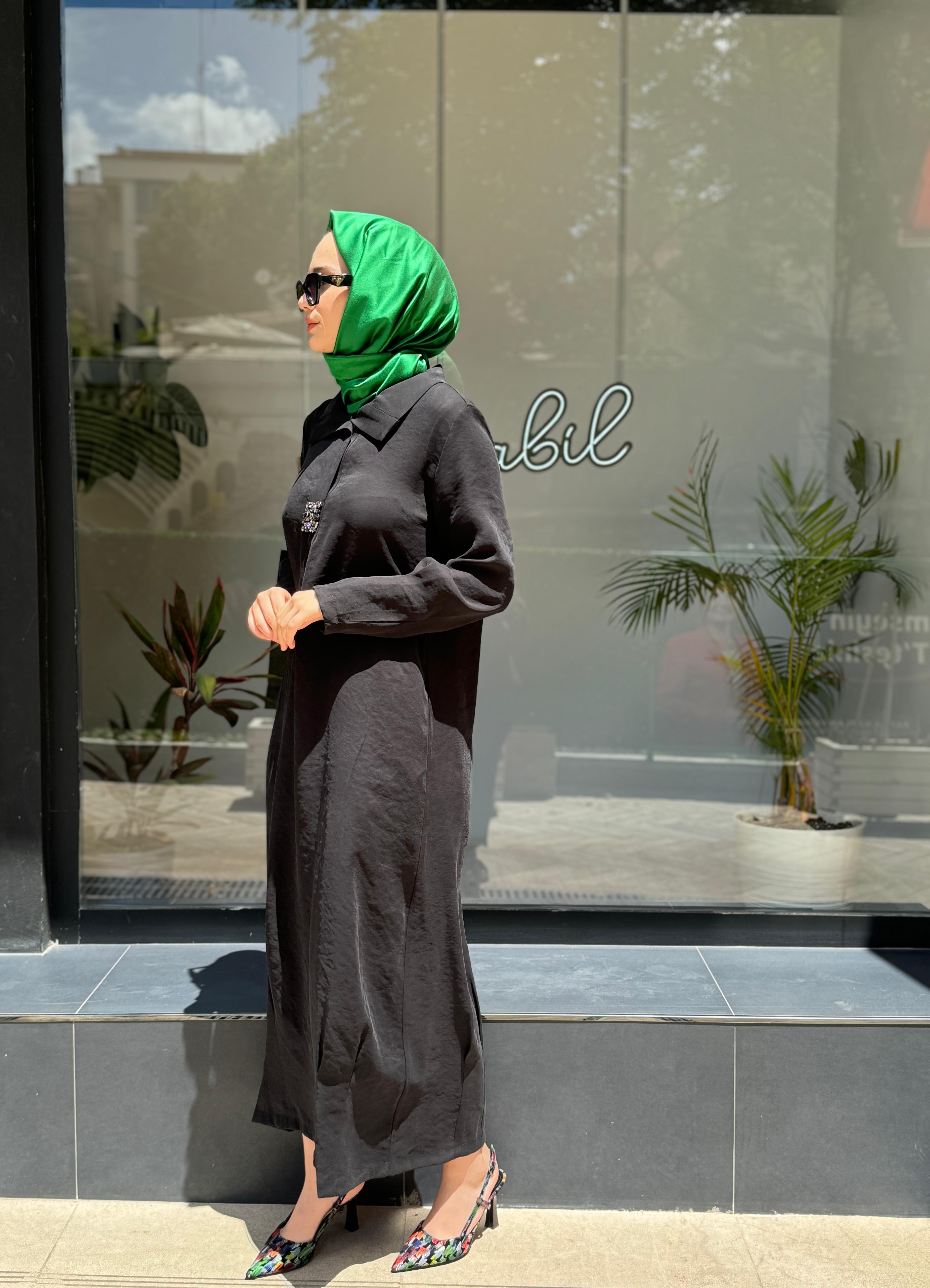 Almarwah Taş Detaylı Tensel Elbise Siyah 303760