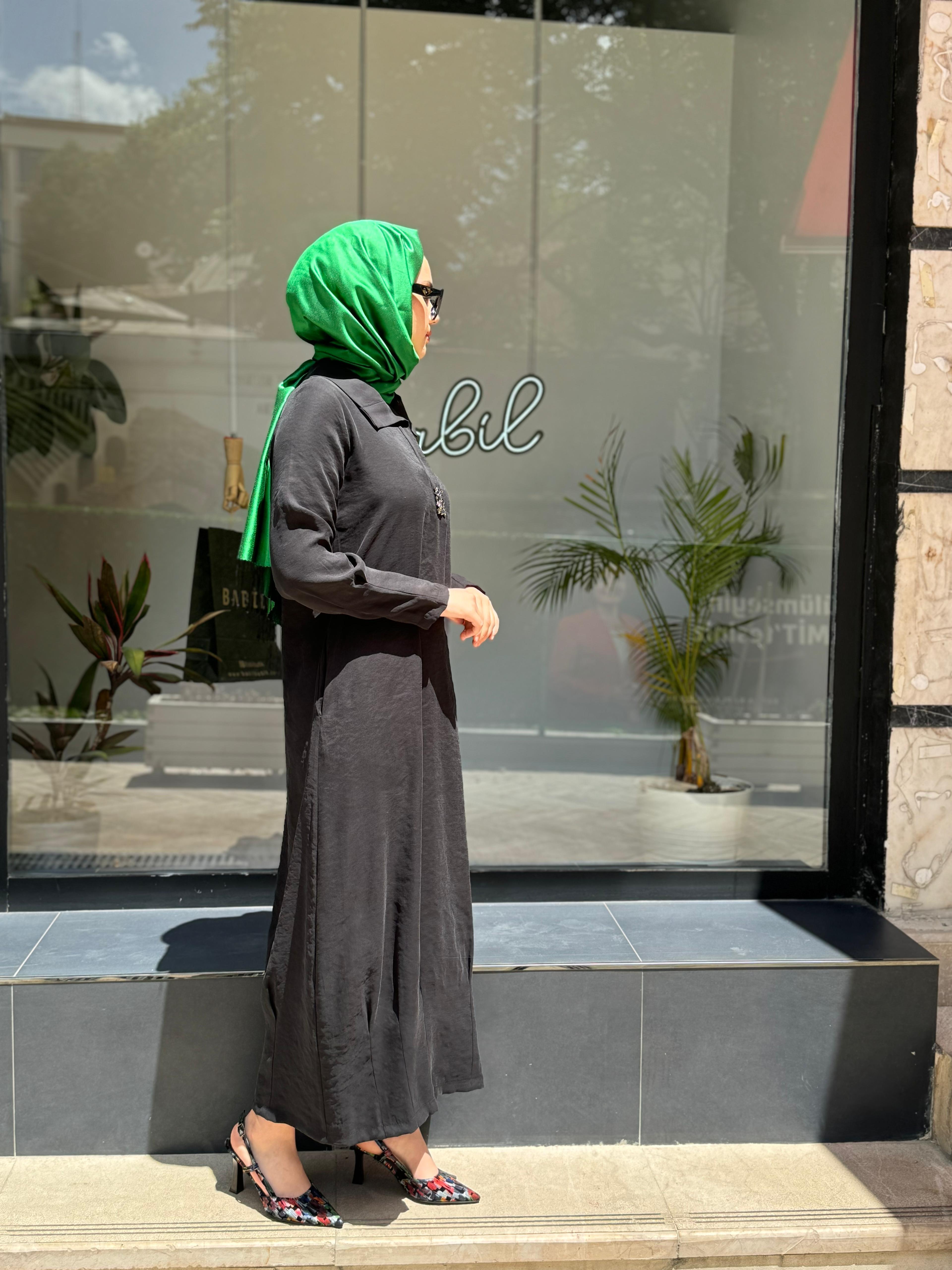 Almarwah Taş Detaylı Tensel Elbise Siyah 303760