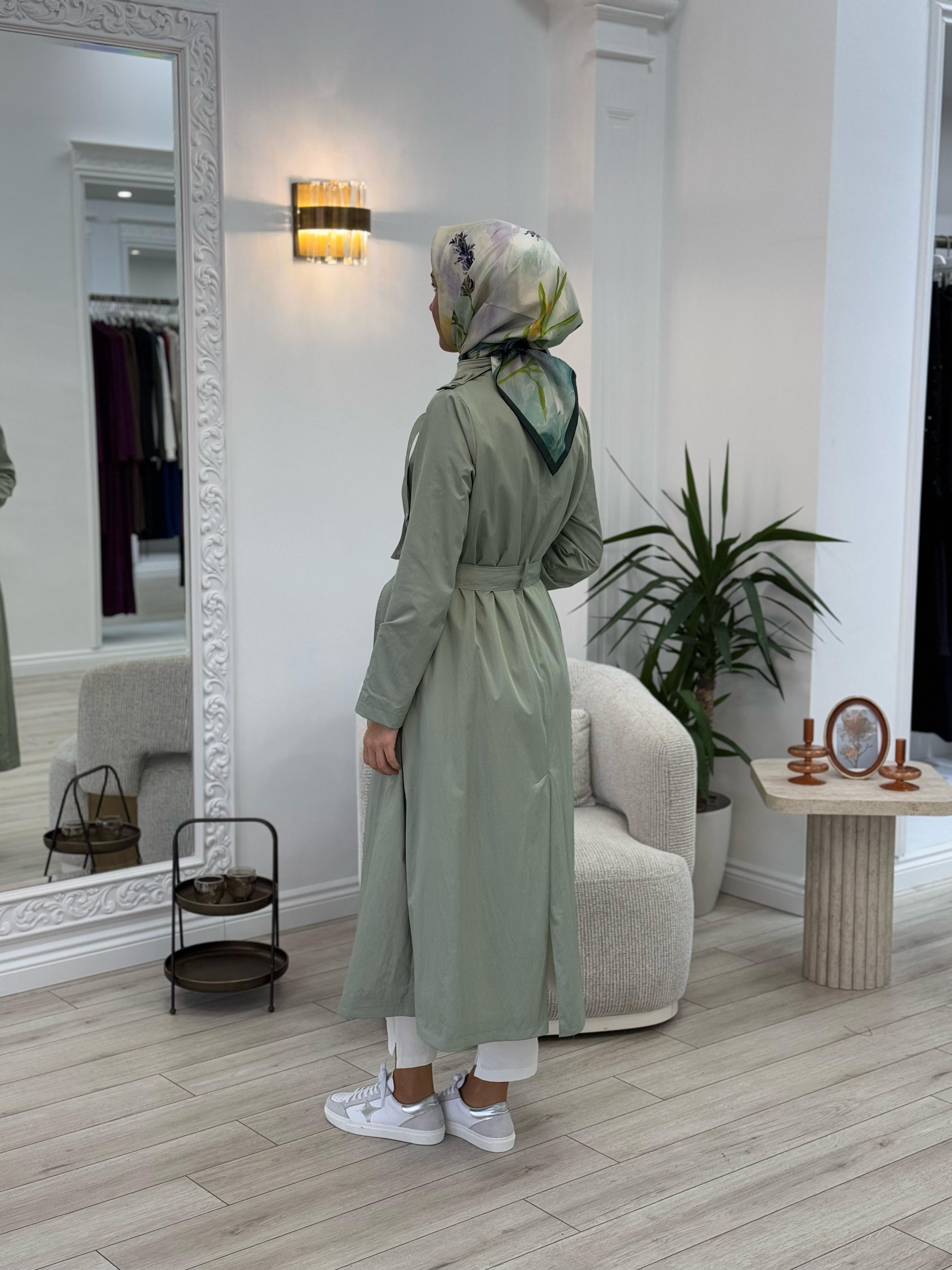 Almarwah Yaka Detaylı Kemerli Kap Mint 404923