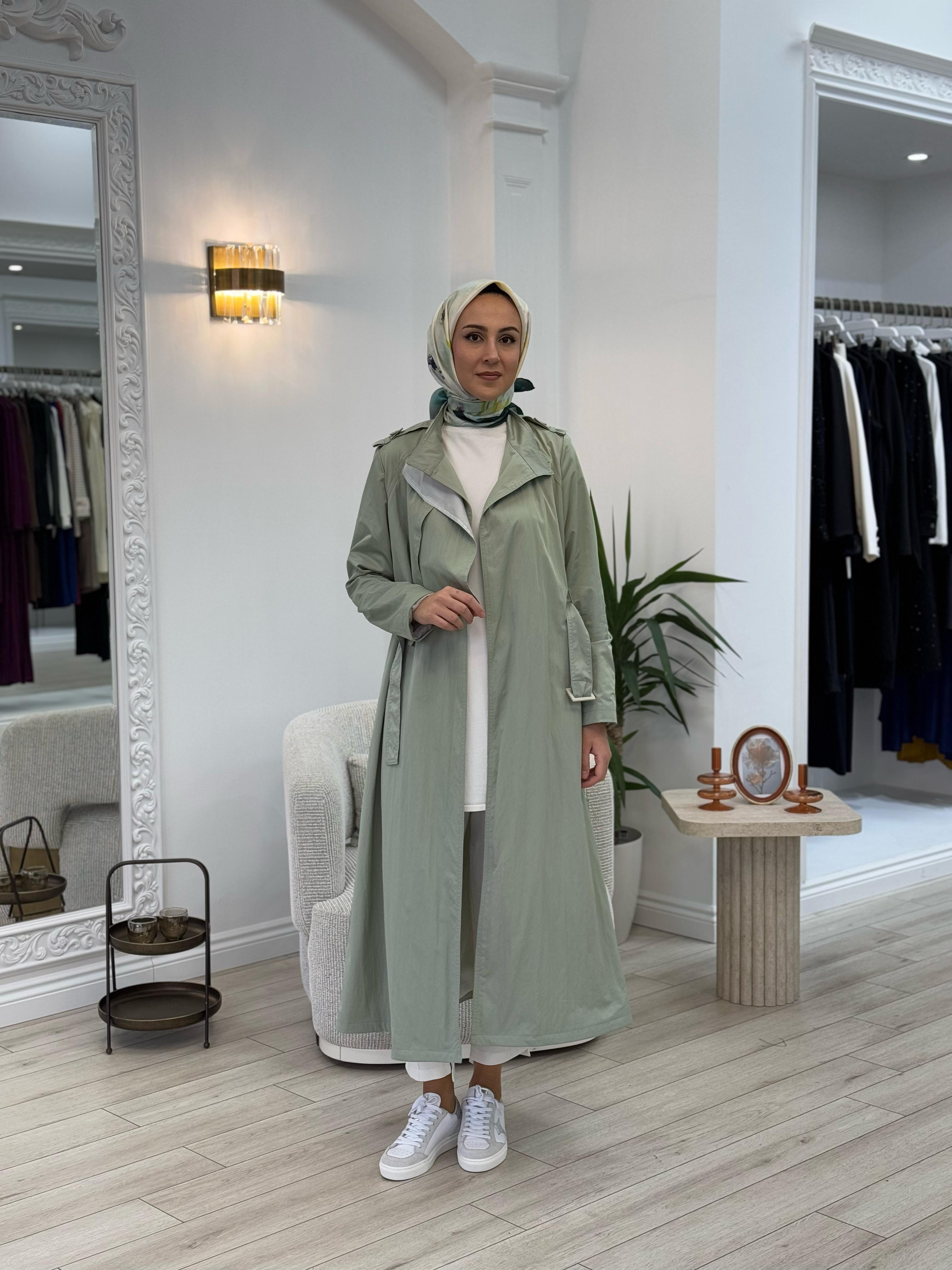 Almarwah Yaka Detaylı Kemerli Kap Mint 404923