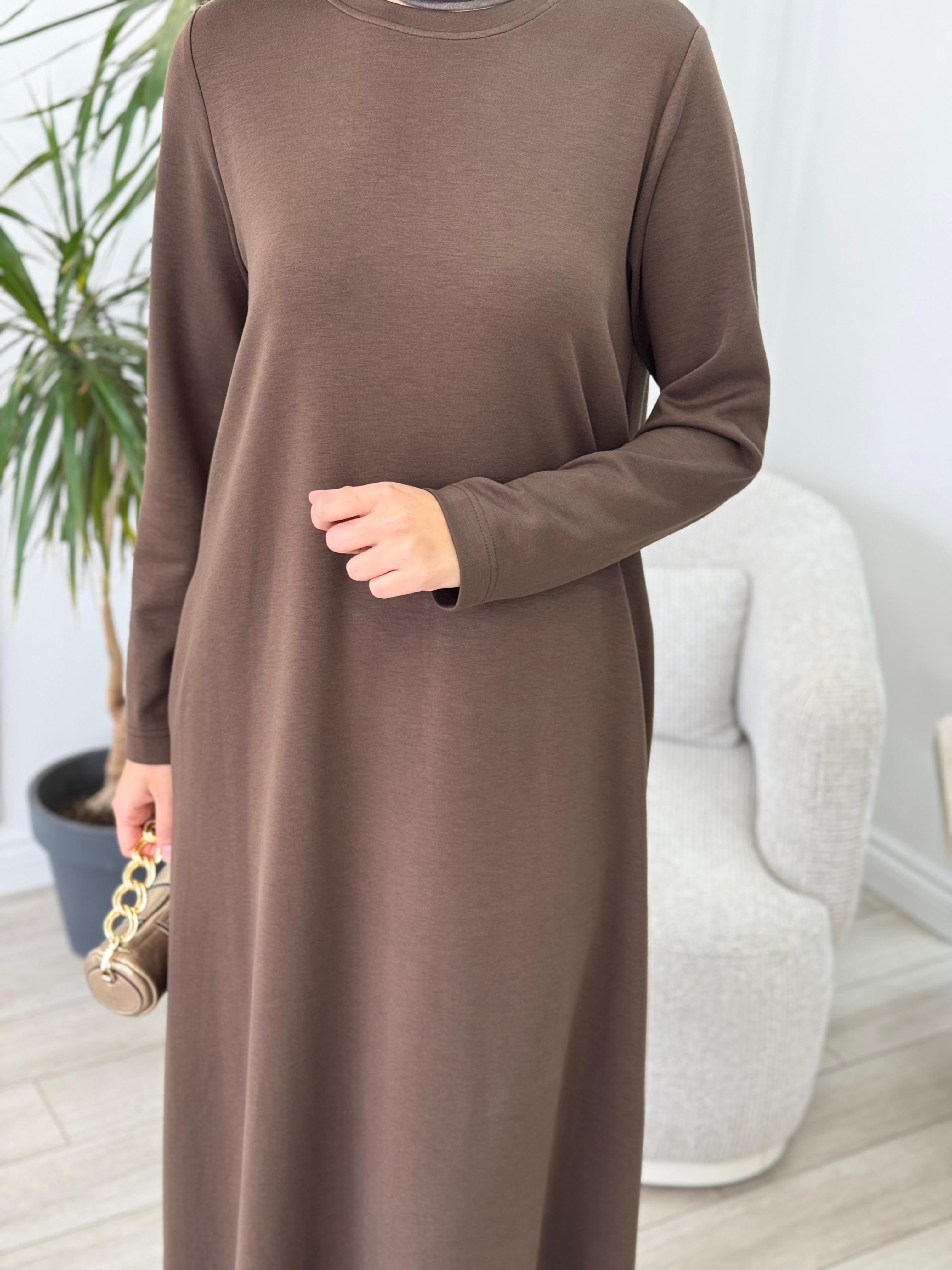 Almarwah Yandan Cep Detaylı Kahverengi Elbise 303796