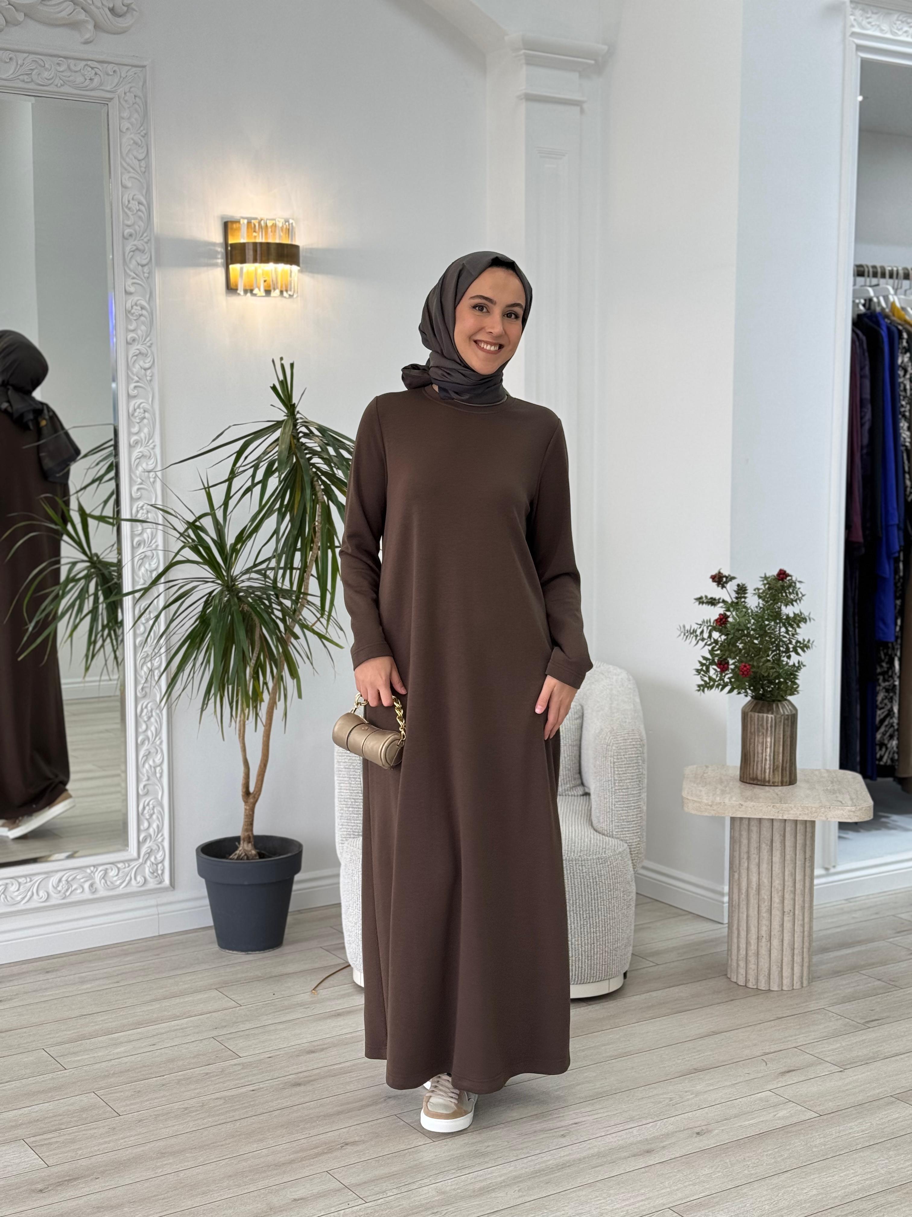 Almarwah Yandan Cep Detaylı Kahverengi Elbise 303796