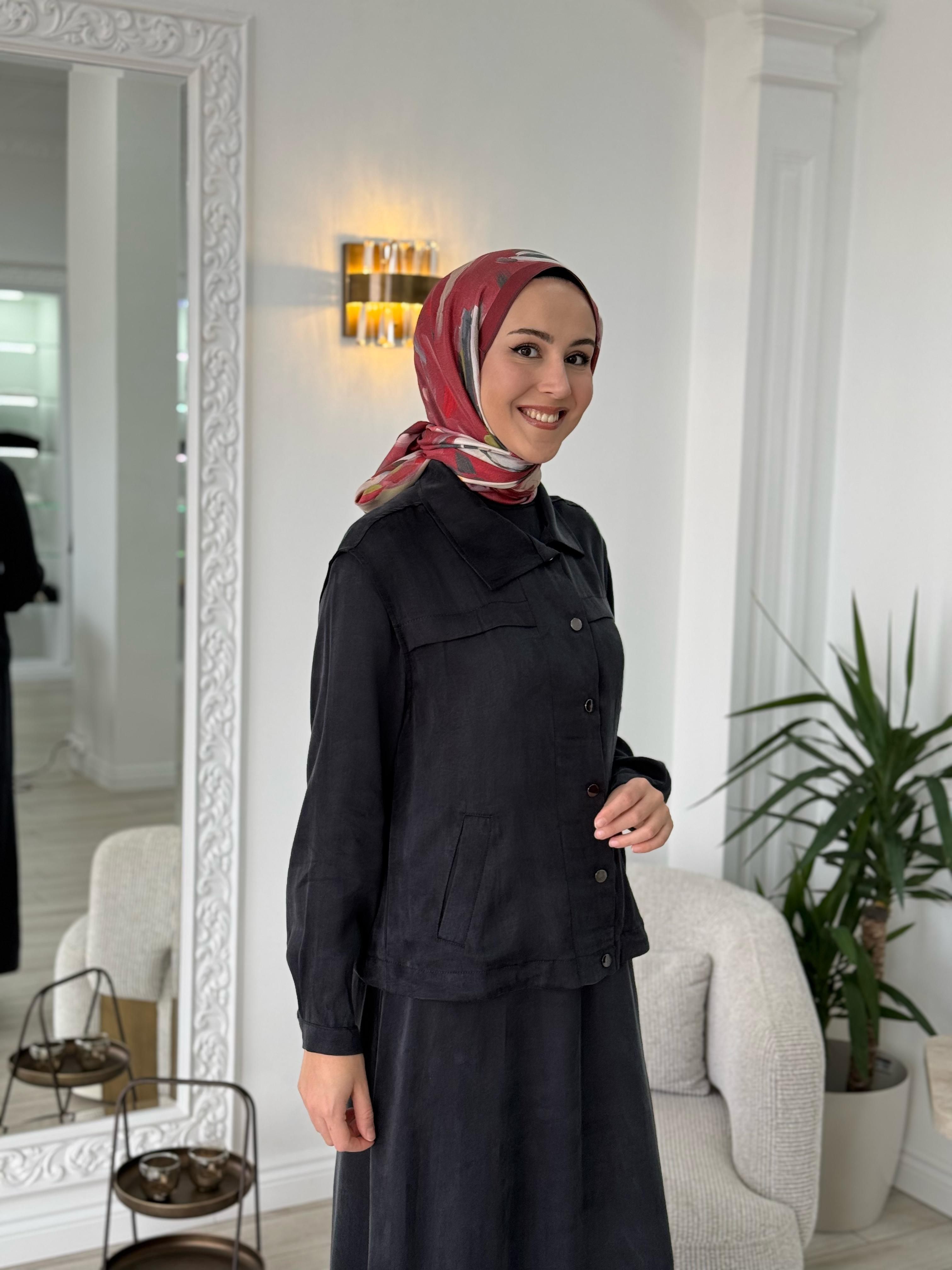 Almarwah Yelekli Cupra Elbise Siyah 202781-1