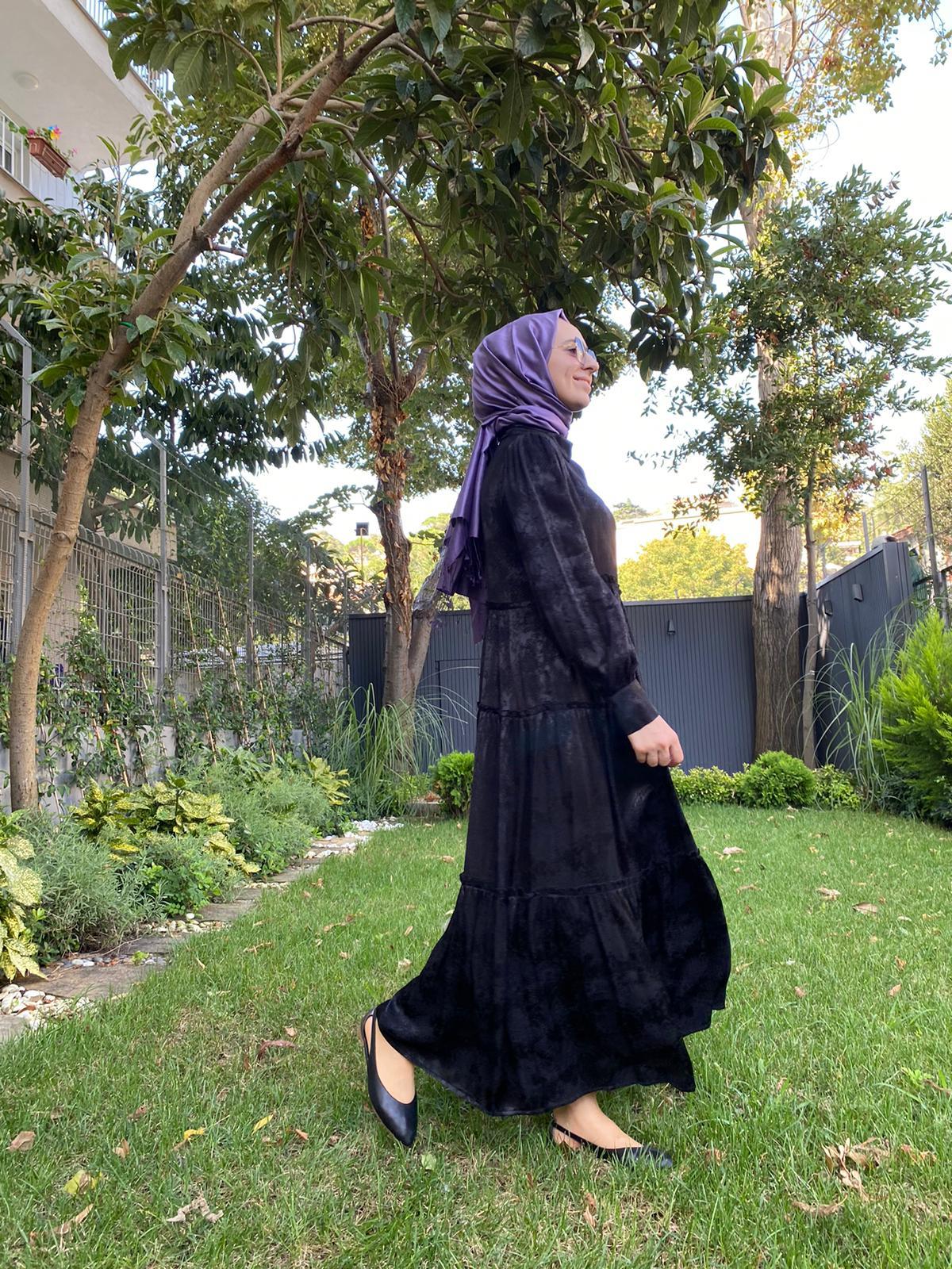 Almarwah Yılan Desen Elbise Siyah 303673