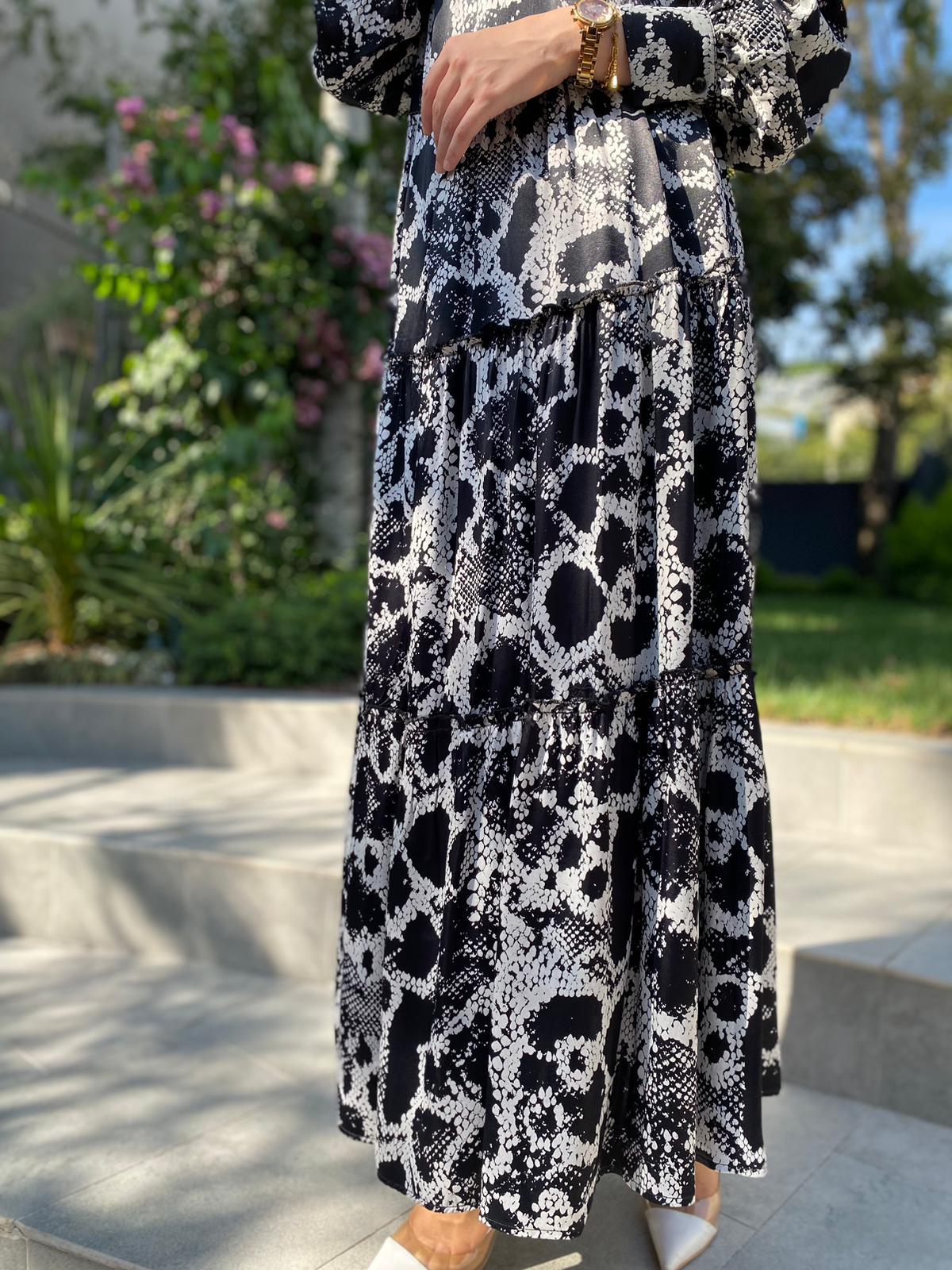Almarwah Yılan Desen Elbise Siyah 303676