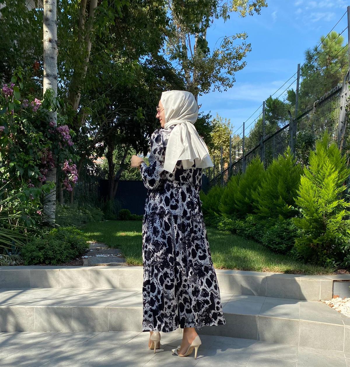Almarwah Yılan Desen Elbise Siyah 303676