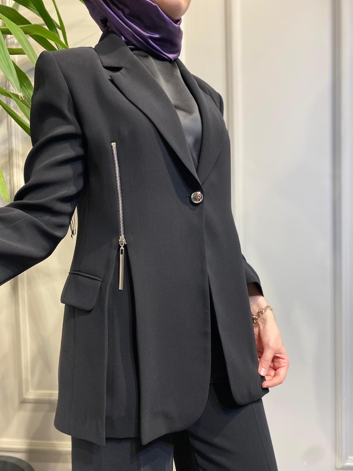 Berrin Fermuar Detaylı Blazer Ceket Siyah 1109