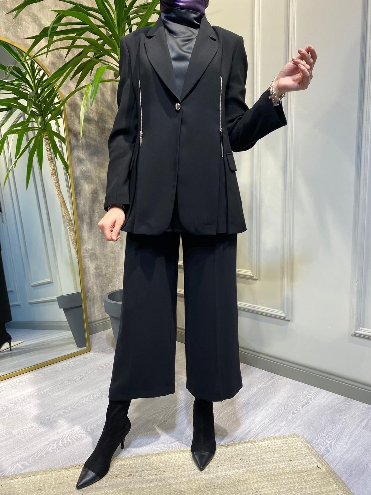 Berrin Fermuar Detaylı Blazer Ceket Siyah 1109