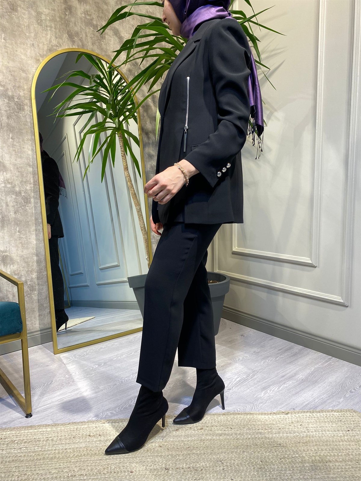 Berrin Fermuar Detaylı Blazer Ceket Siyah 1109