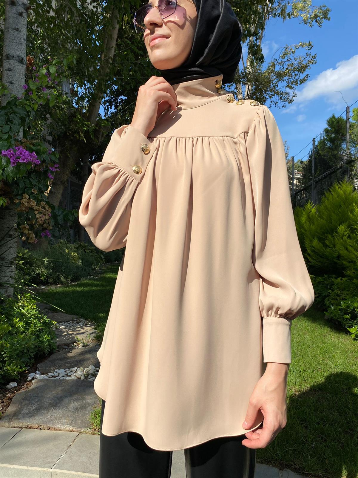 Hukka Design Omzu Düğmeli Tunik Bej 23hk1212