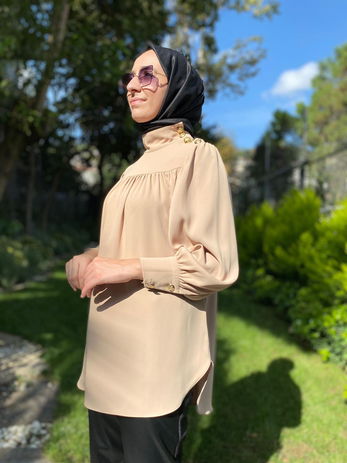 Hukka Design Omzu Düğmeli Tunik Bej 23hk1212
