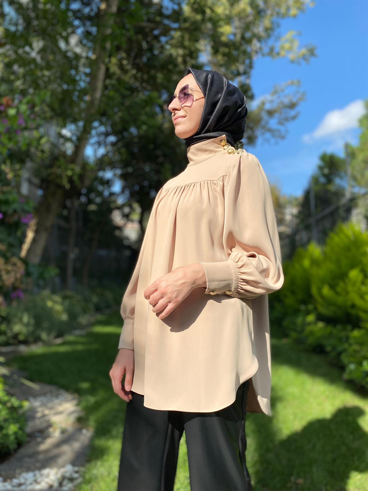 Hukka Design Omzu Düğmeli Tunik Bej 23hk1212