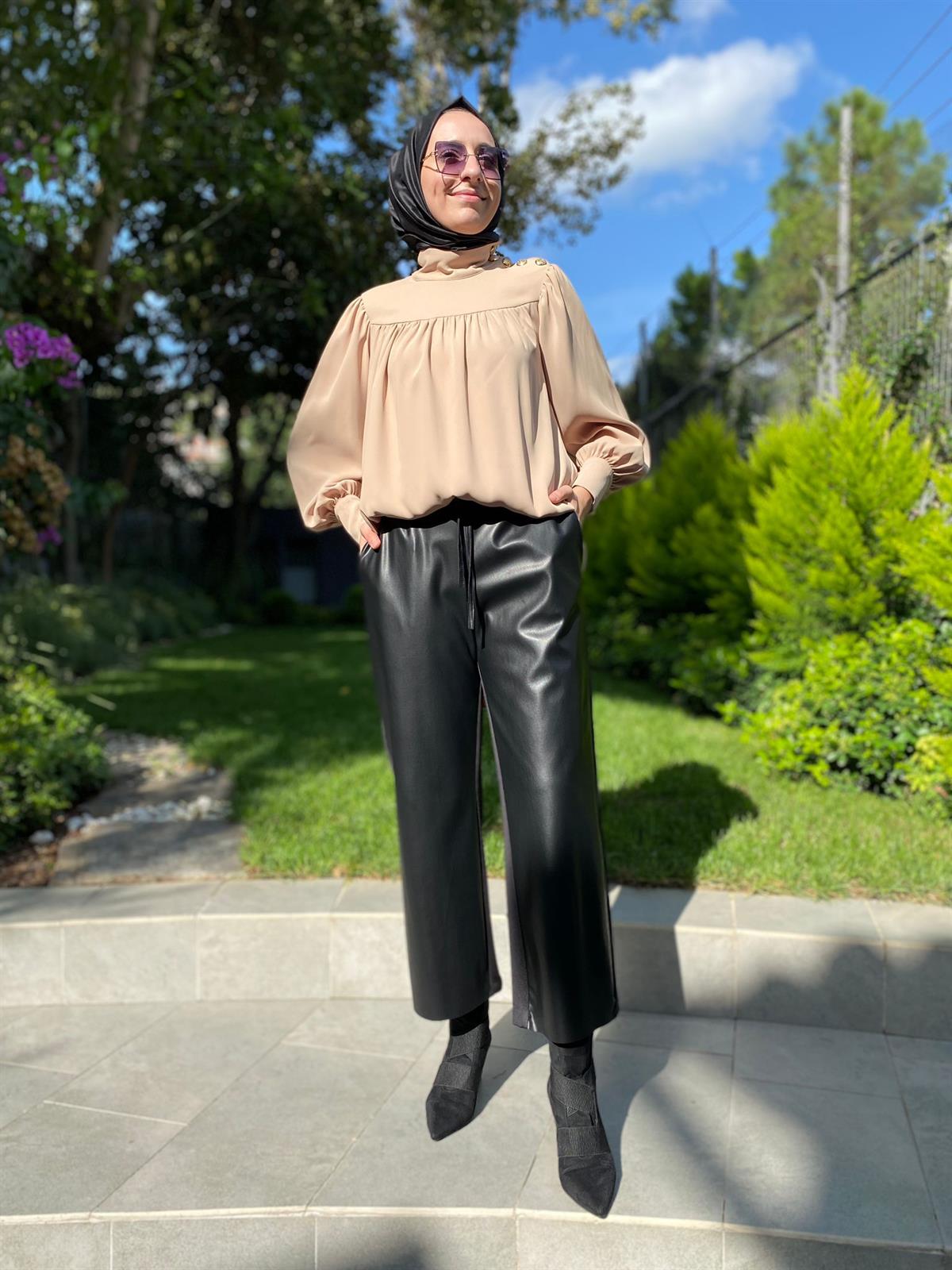 Hukka Design Omzu Düğmeli Tunik Bej 23hk1212