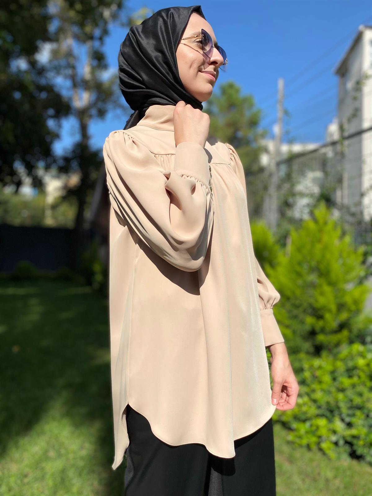 Hukka Design Omzu Düğmeli Tunik Bej 23hk1212