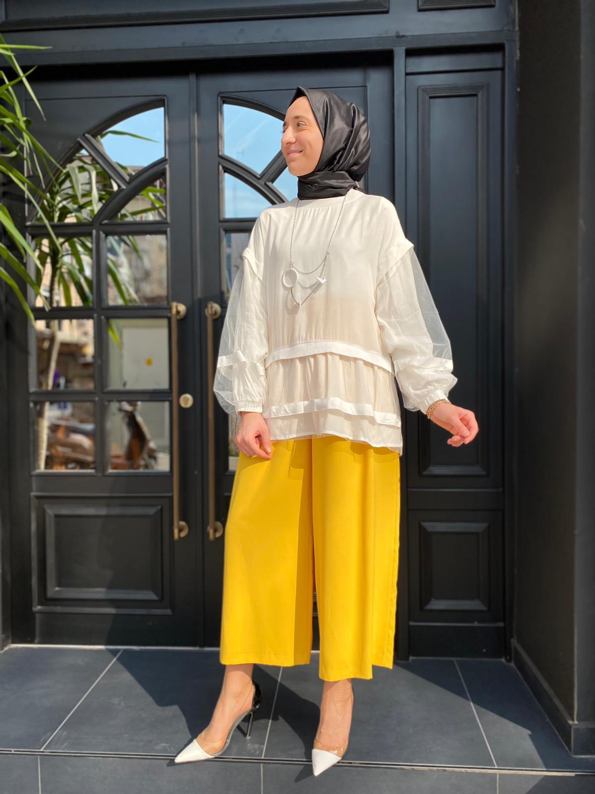 Hukka Design Organze Detaylı Ekru Tunik 23Y04B