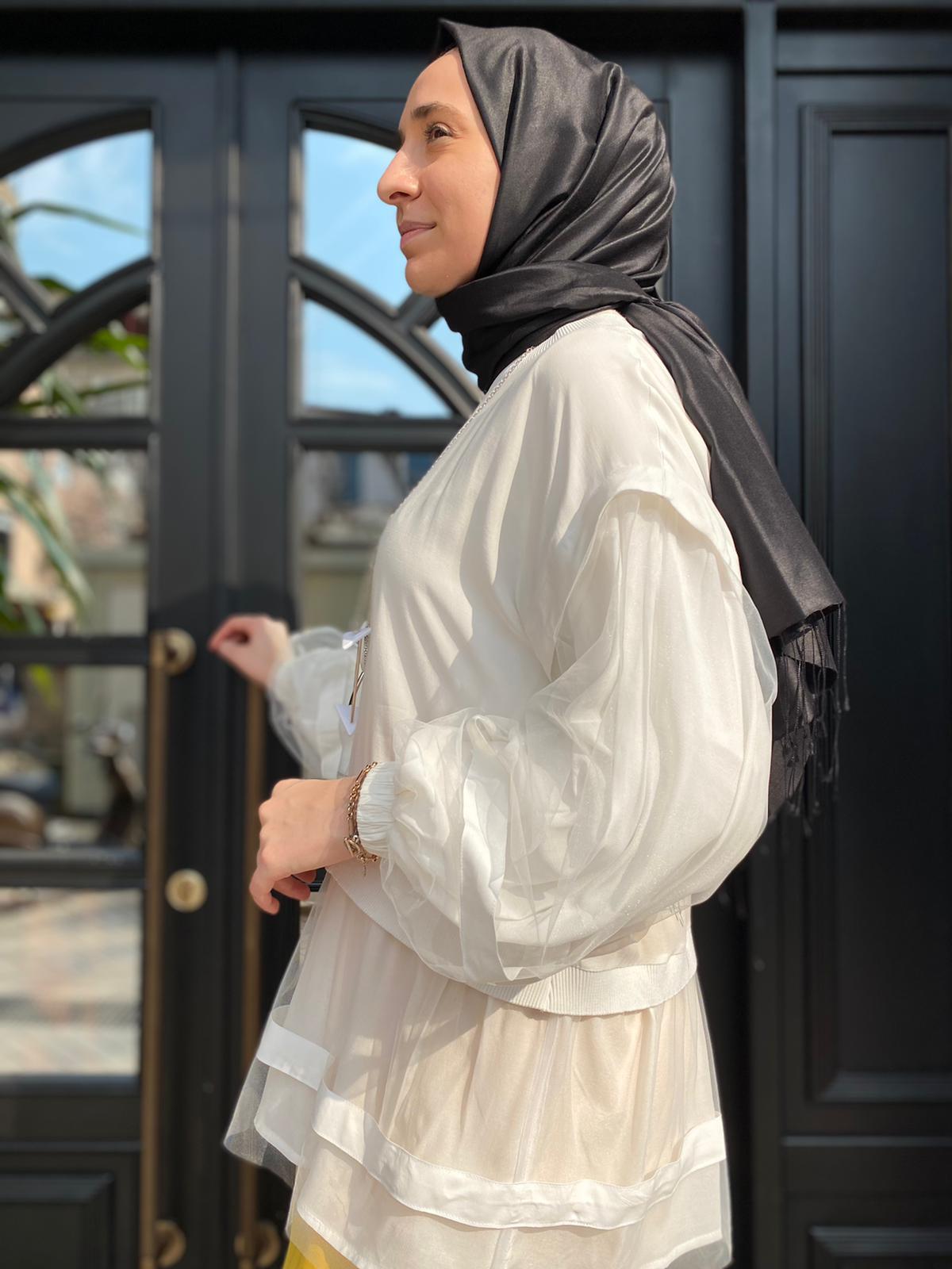Hukka Design Organze Detaylı Ekru Tunik 23Y04B