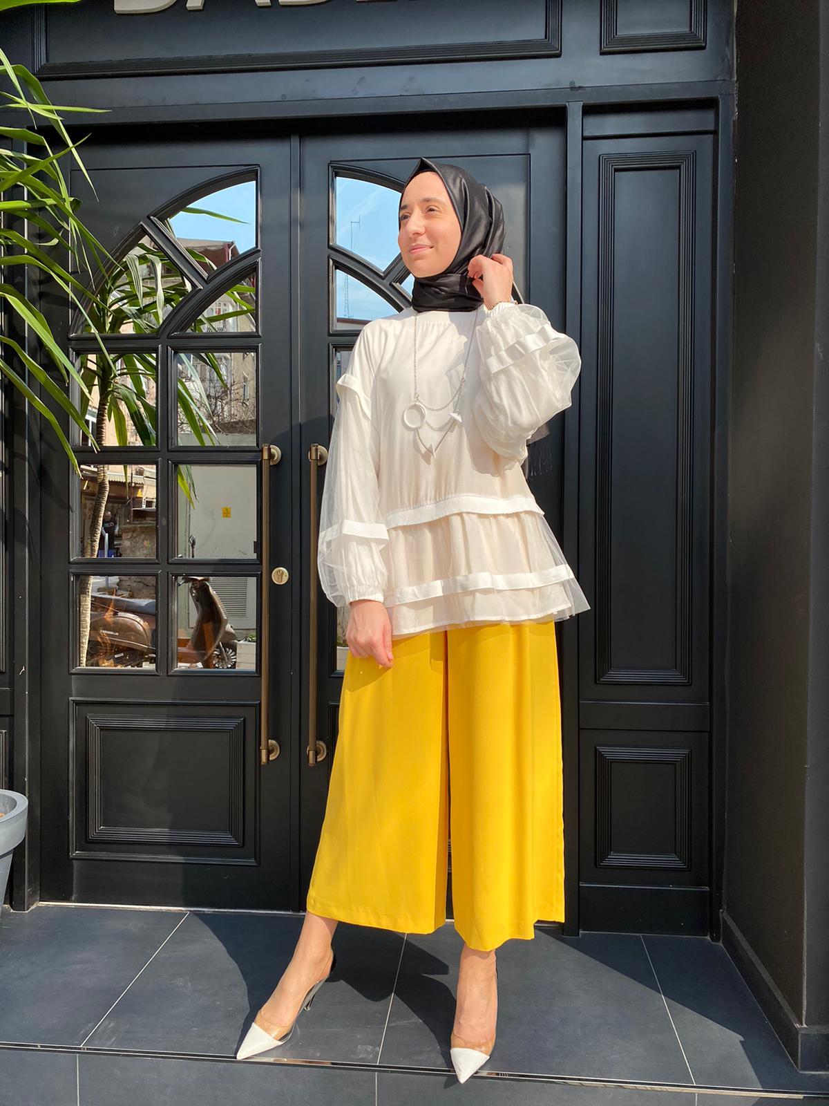 Hukka Design Organze Detaylı Ekru Tunik 23Y04B