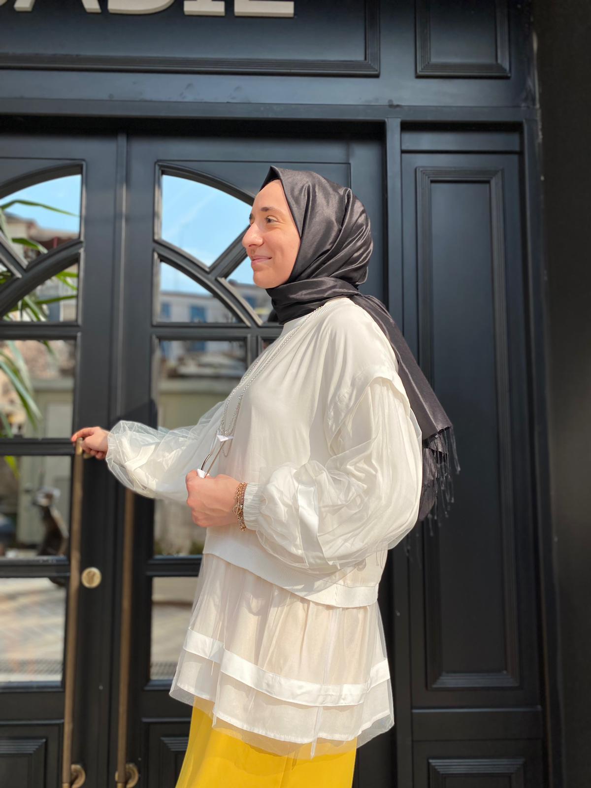 Hukka Design Organze Detaylı Ekru Tunik 23Y04B