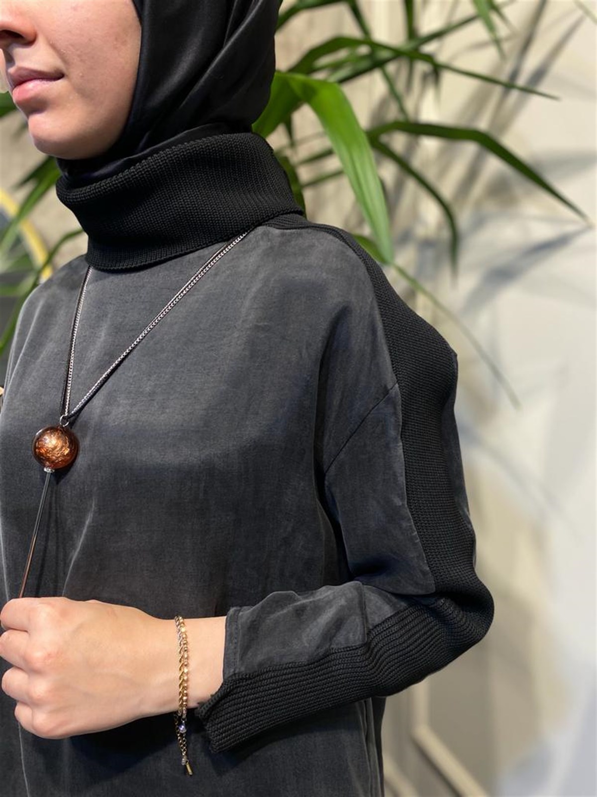 Hukka Design Triko Detaylı Cupra Siyah Tunik 22K040009