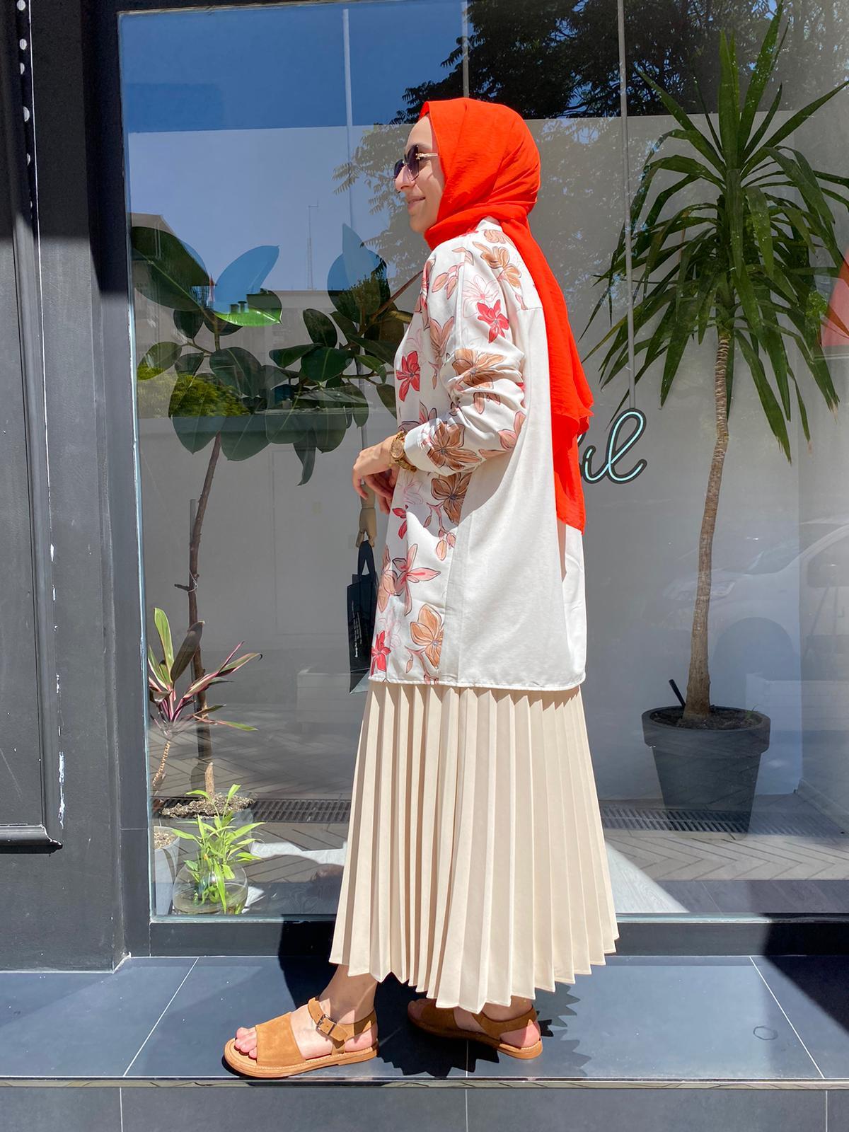 İnve Çiçekli Camel Gömlek Tunik 6909
