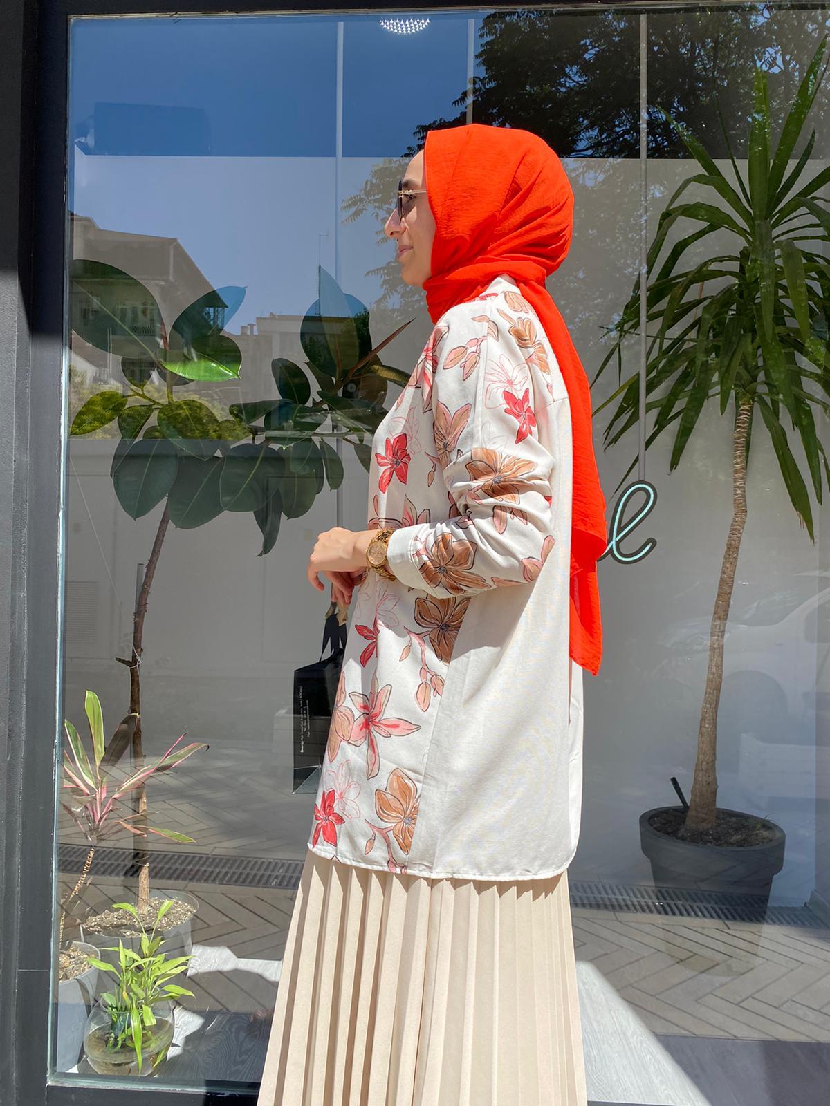 İnve Çiçekli Camel Gömlek Tunik 6909