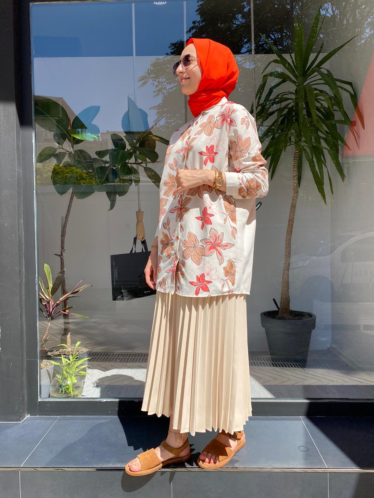 İnve Çiçekli Camel Gömlek Tunik 6909