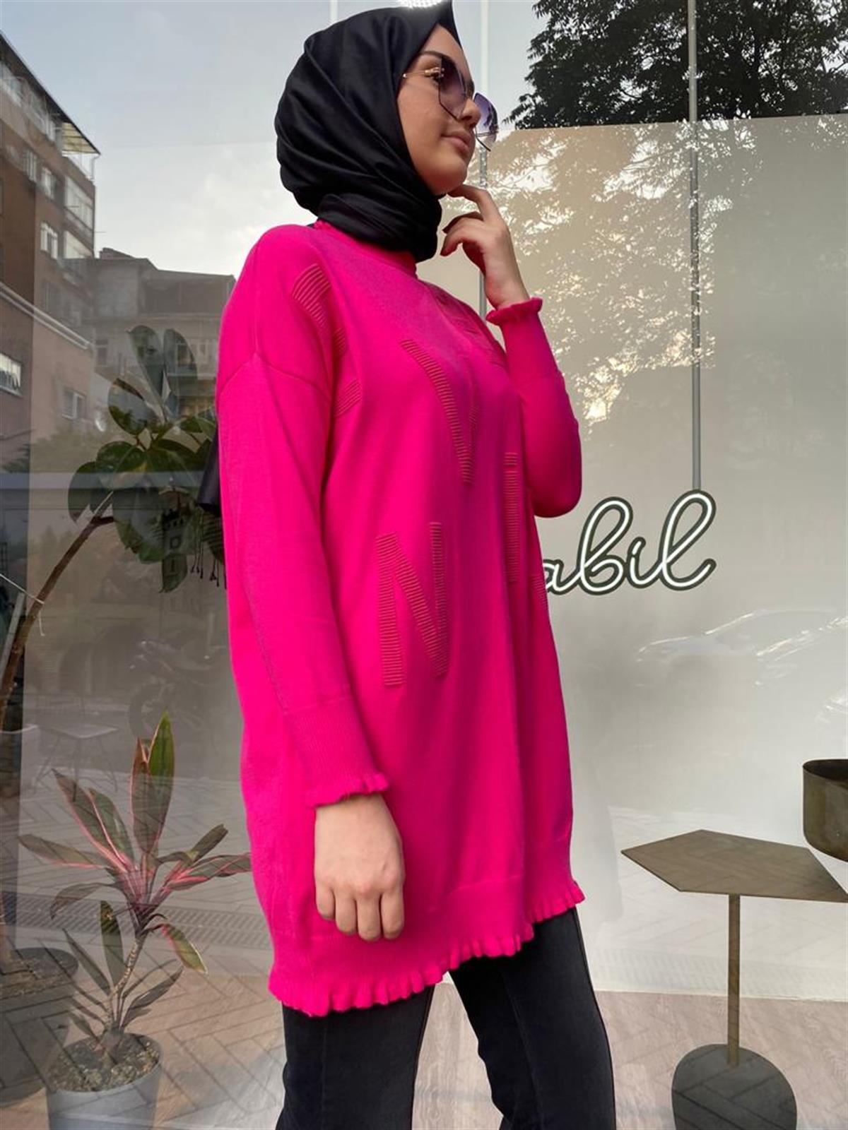 İnvee Baskılı Triko Tunik Fuşya 6890